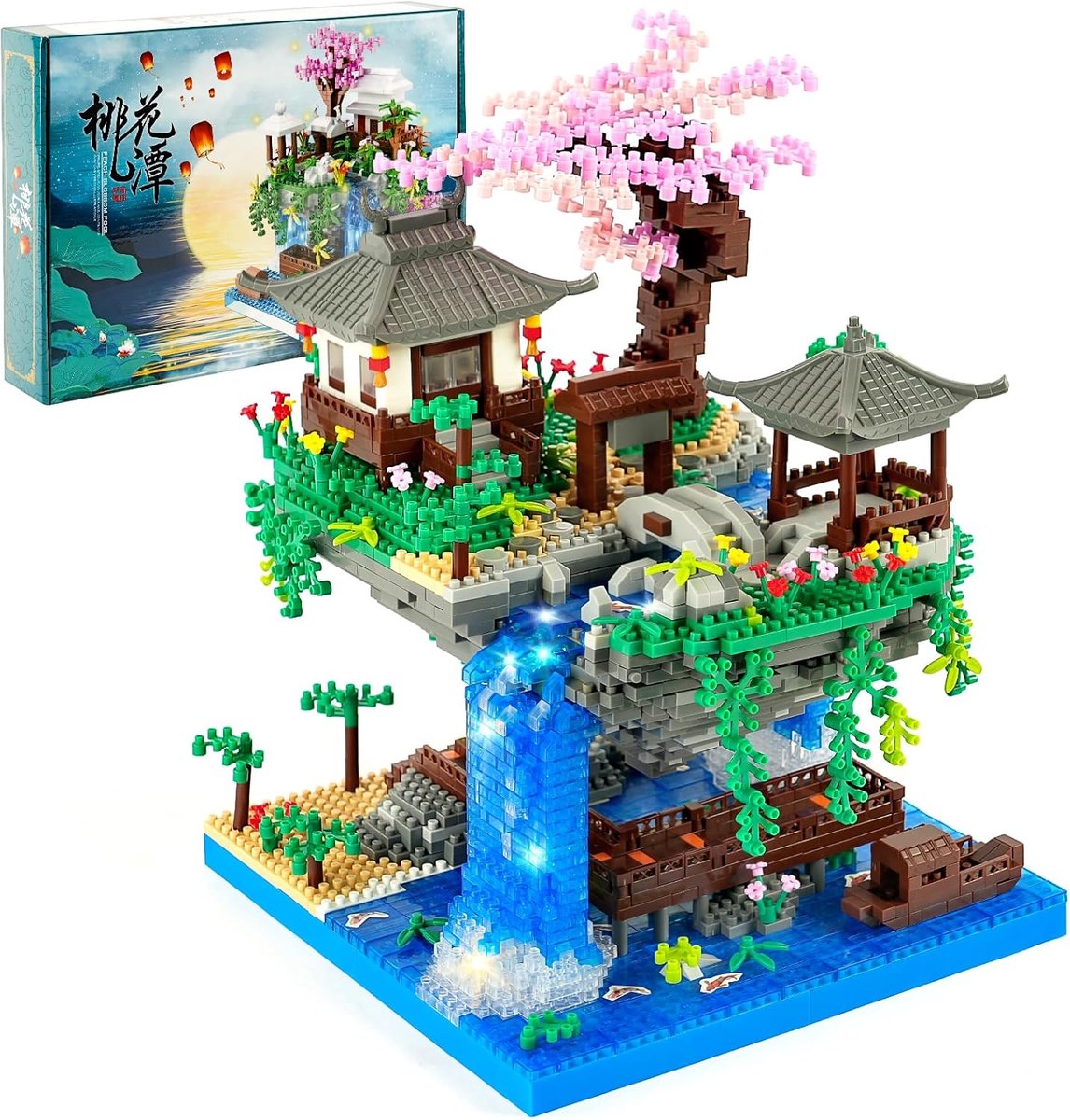 SnelShoppen - Micro Constructieset Bonsai Boom 2705 Onderdelen - Japanse Kerselaar Architectuur met LED Verlichting - Unieke Decoratie voor Volwassene