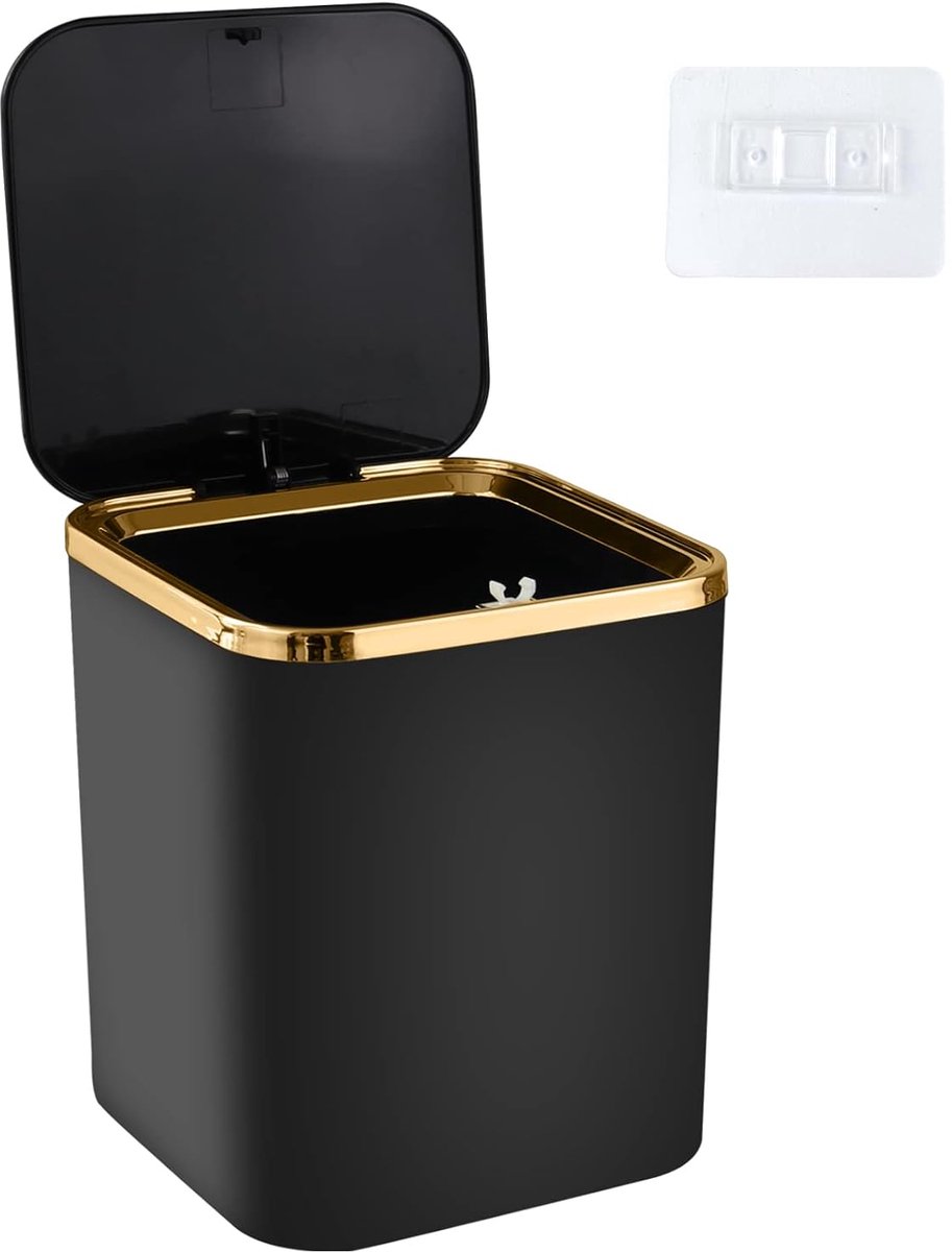 SnelShoppen - Petite Afvalemmer met Deksel, 2.8L Desk Mand voor Badkamer, Slaapkamer, Kantoor - Zwart, Elegant en Ruim, Perfect voor Kleinere Ruimtes