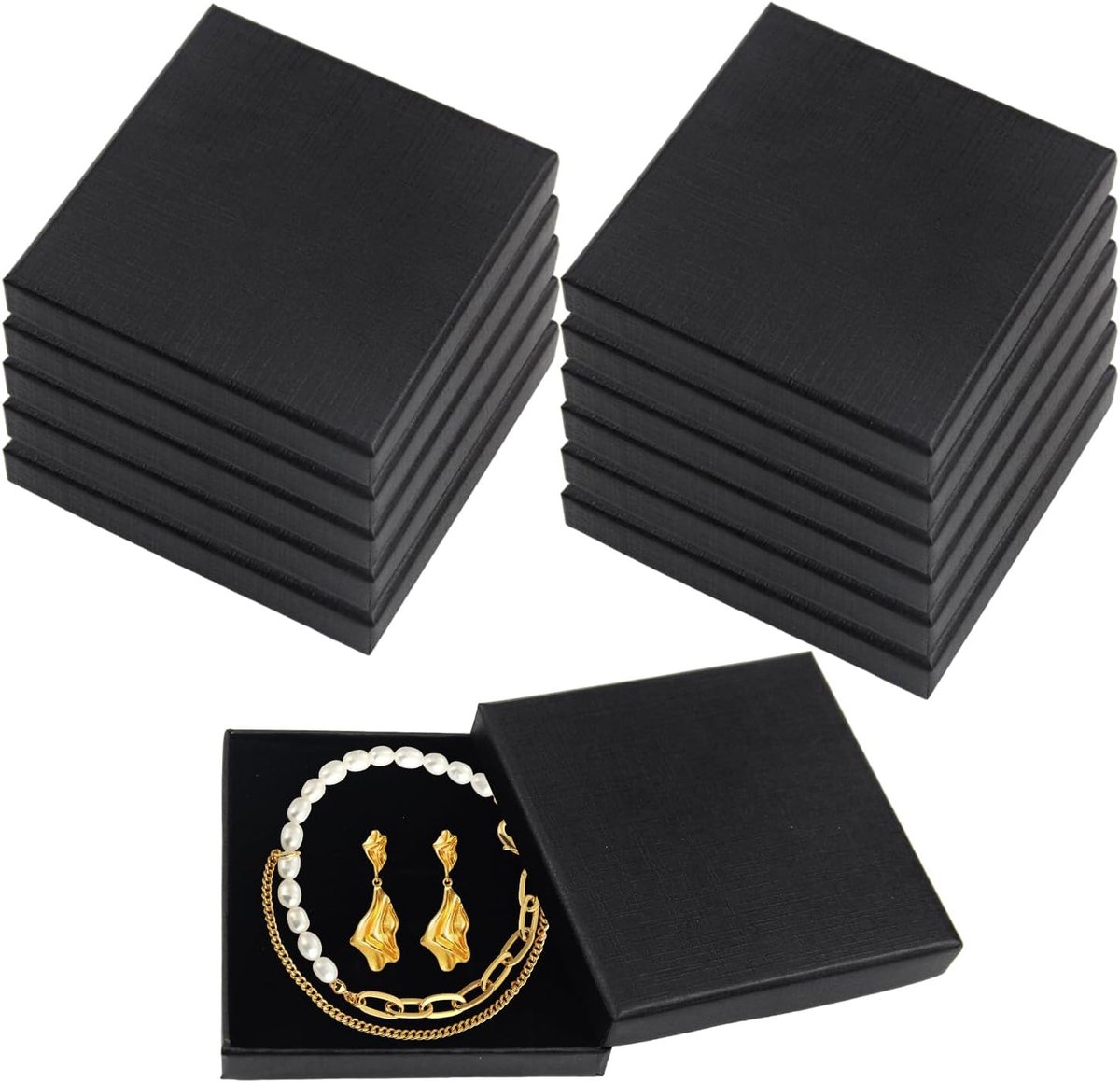 SnelShoppen - Geschenkdozen voor Sieraden, Zwarte 9x9 cm, Schuimvulling, Set van 12, Perfect voor Armbanden en Kettingen, Cadeauverpakking voor Feestj