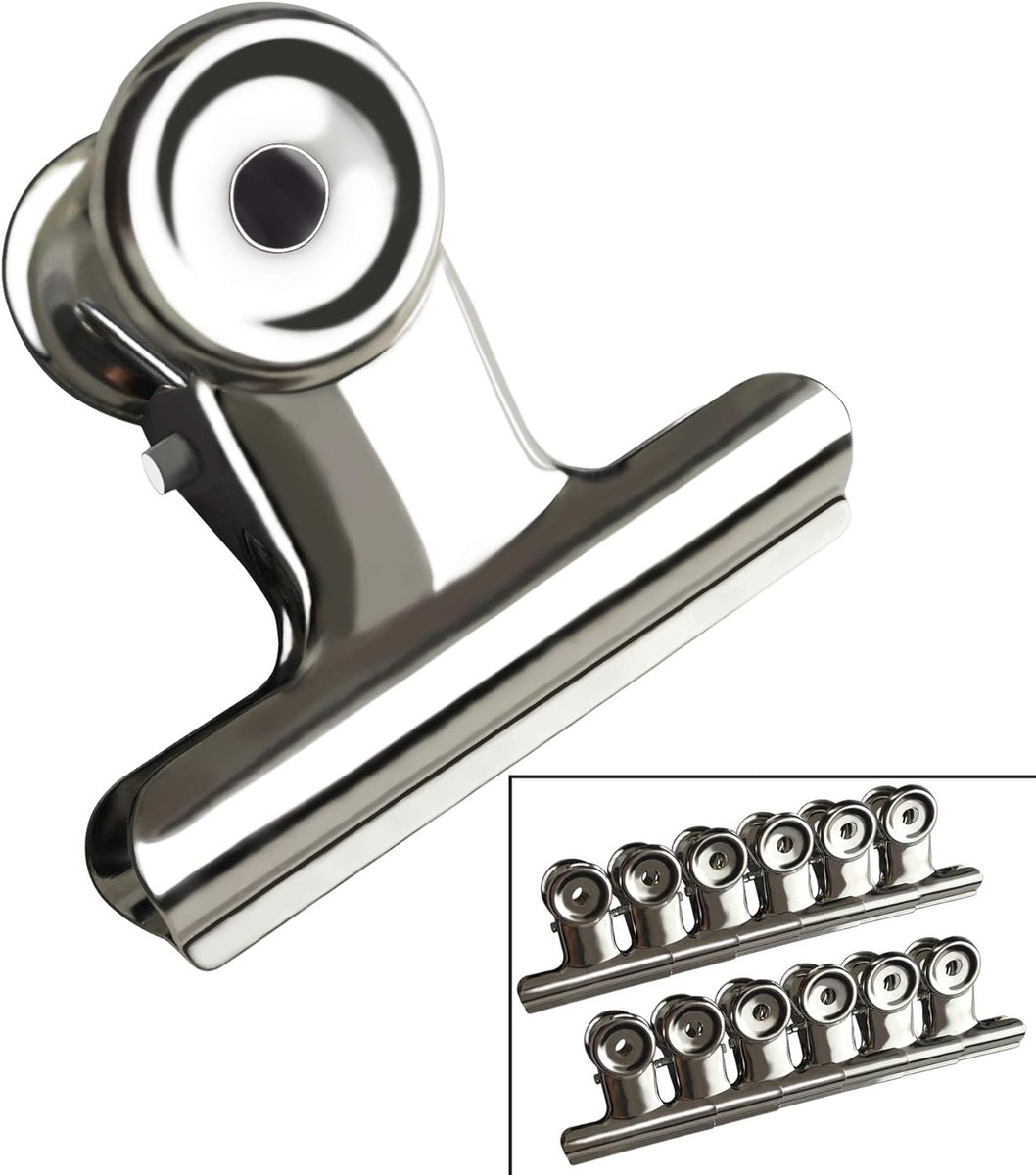 SnelShoppen - 38mm Bulldog Clips Ronde Paper Binder Klemmen - 12 Stuks RVS File Clips voor Thuis en Kantoor - Roestvrij Staal, Sterk en Duurzaam