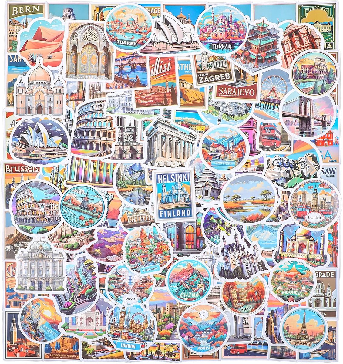 SnelShoppen - 200 Pcs Wereld Reis Stickers, Waterdichte Vinyl Vintage Aesthetic Stickers voor Koffer, Scrapbook, Waterfles, Laptop, Dagboek, Bagage, S