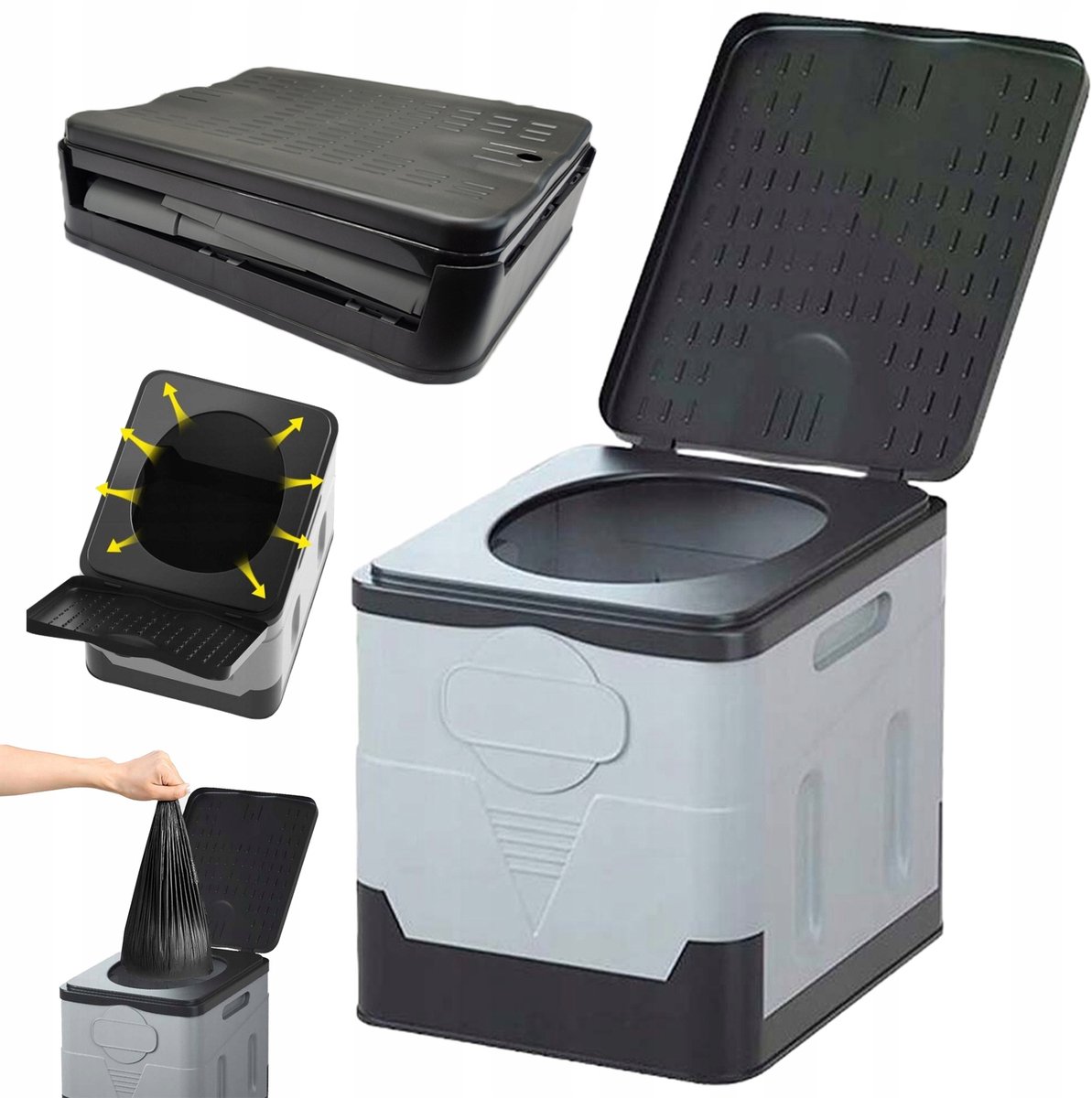 Camping Toilet - Draagbaar Toilet 20L - Opvouwbaar - 150 kg - Makkelijk schoon te maken - Toiletemmer, prullenbak, krukje 3in1 - voor kamperen, reizen en noodgevallen