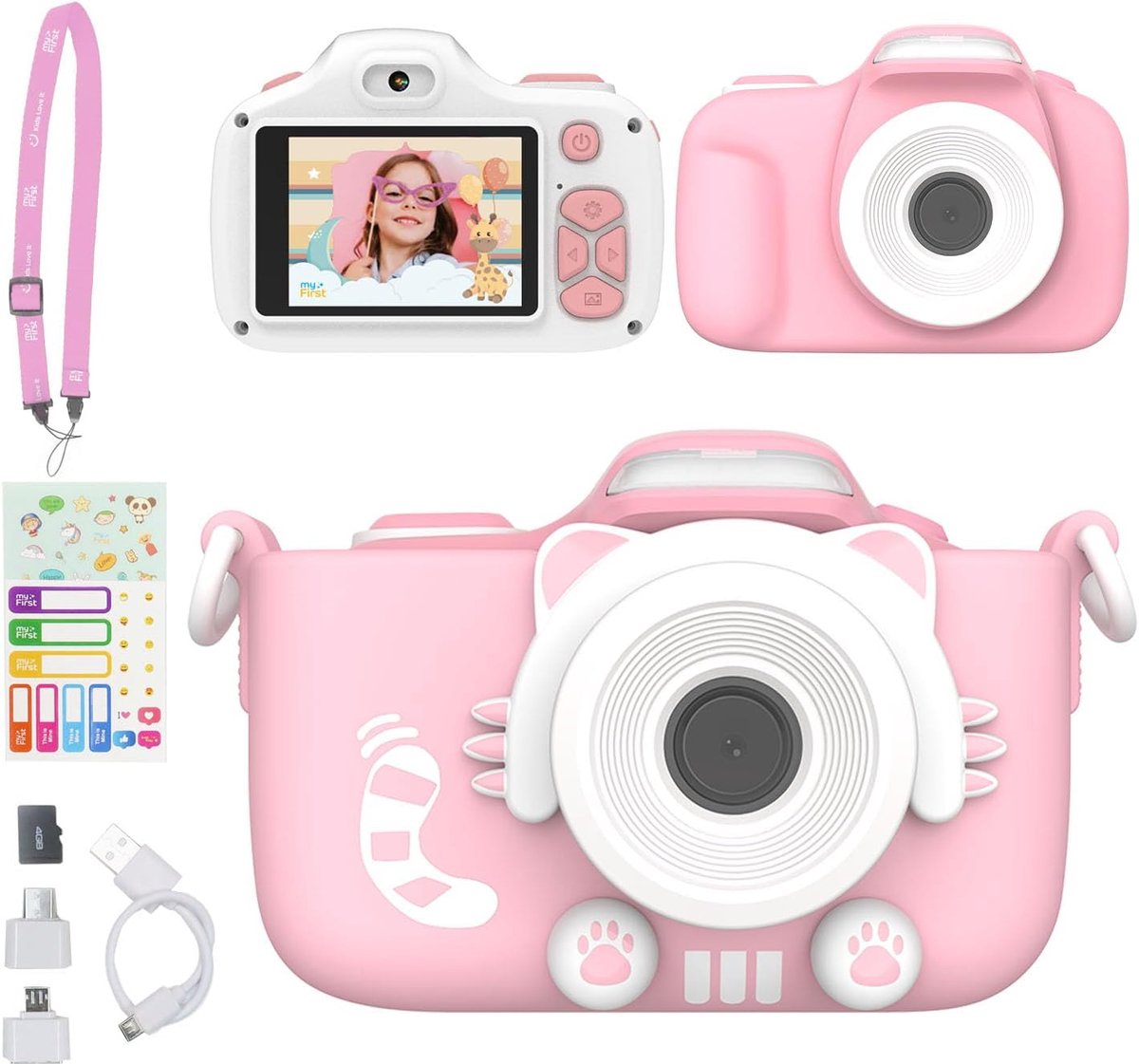 SnelShoppen - myFirst Camera 3 Mini Camera voor Kinderen met 16MP, Selfie Lens, HD Video, Schokbestendige Case, Perfect Cadeau voor Verjaardag en Kers