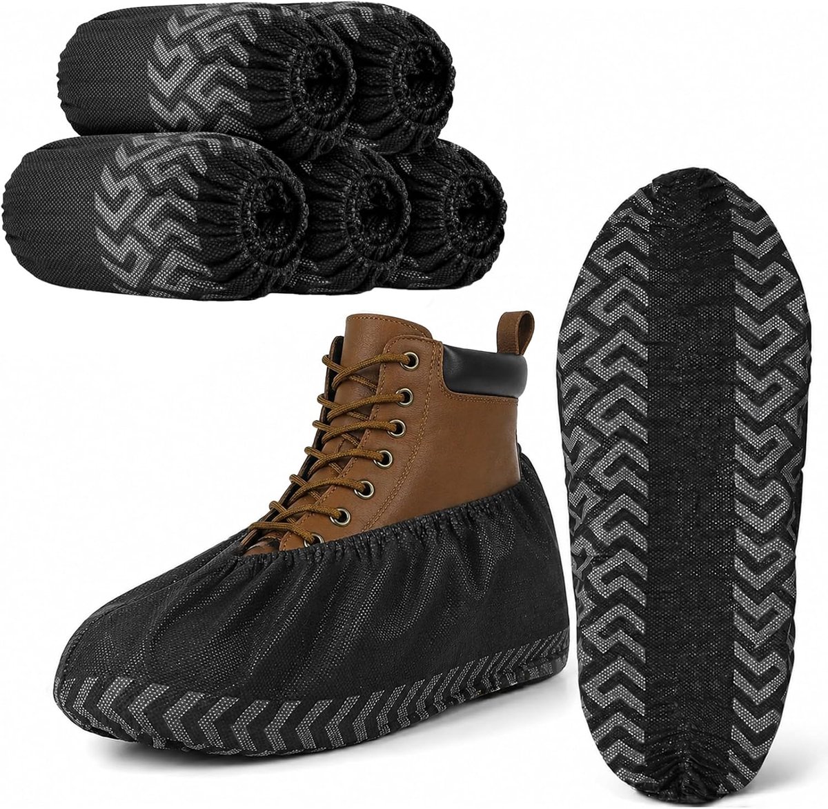 SnelShoppen - Pack van 200 Wegwerp Overschoenen - Antislip Schoenbeschermers - Fleece Schoenhoezen Zwart 40 x 16 cm voor Schoonmaken, Bouwplaatsen, Ho