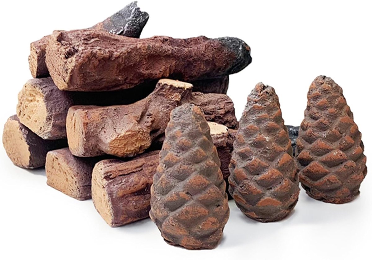 SnelShoppen - Gas Haardblokken Set - 10 Stuks Decoratieve Keramische Haardhout Logs voor Binnen en Buiten - Vuurkorf - Geschikt voor Gas Inserts, Vent