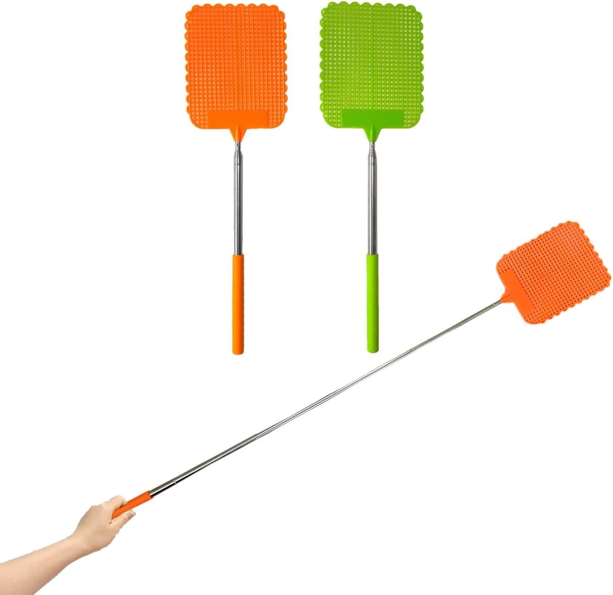 SnelShoppen - 2x Telescopische Vliegenvanger met Lange Handgreep, Insectenbestrijding, Extendable Fly Swatter, Ideaal voor Binnen en Buiten, Wasp Trap