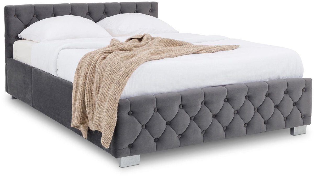 Gestoffeerd bed NURI 140x200 cm met opbergruimte – donkergrijs