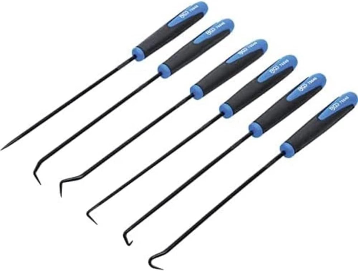 SnelShoppen - Hook set 6-delig extra lange haakset 245 mm voor kabelinstallatie, wandbekleding en meer - 2-componenten handvat, diverse hoeken