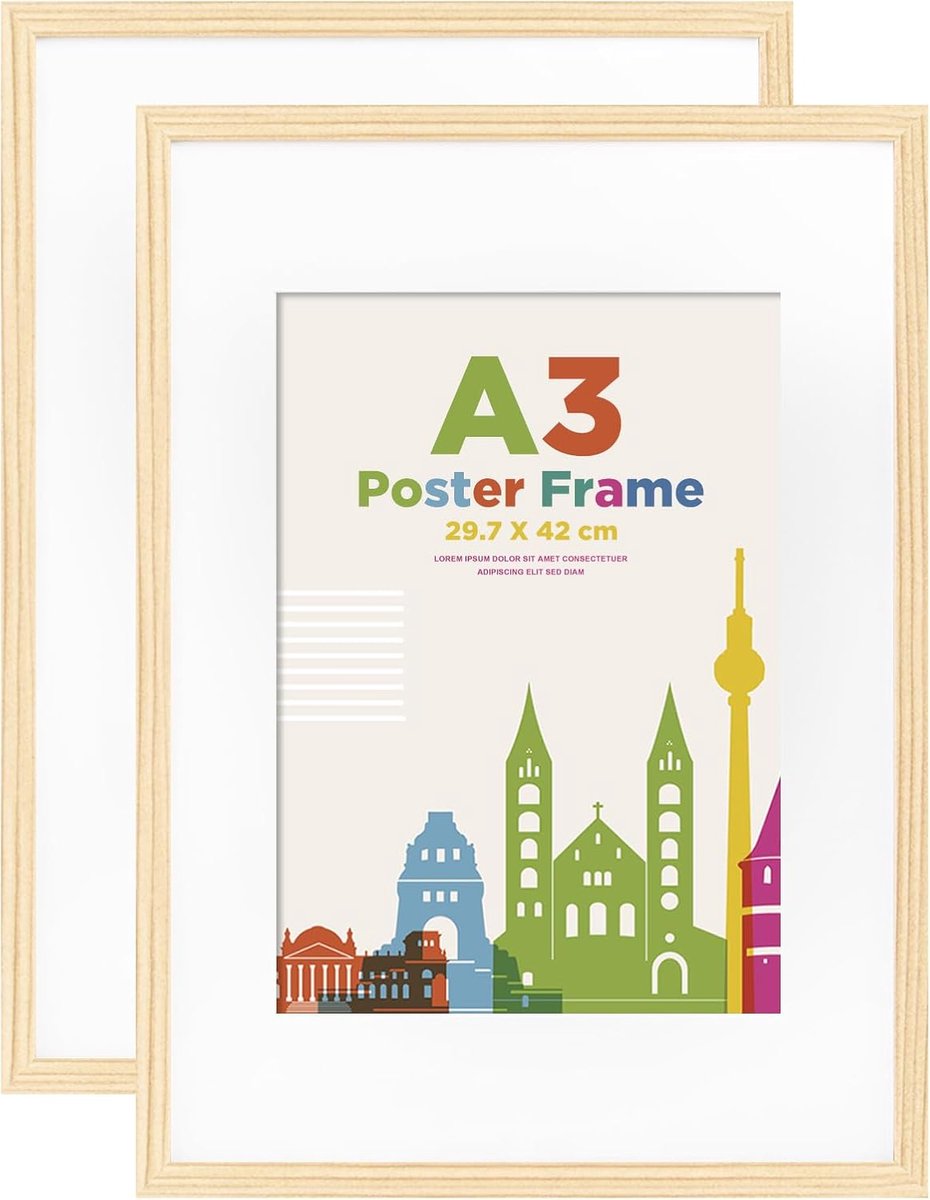 SnelShoppen - A3 Fotolijsten Set van 2 - Houten Fotolijsten met Acrylglas - MDF Fotolijsten voor Wand en Tafel - Geschikt voor DIN A4 Certificaten en