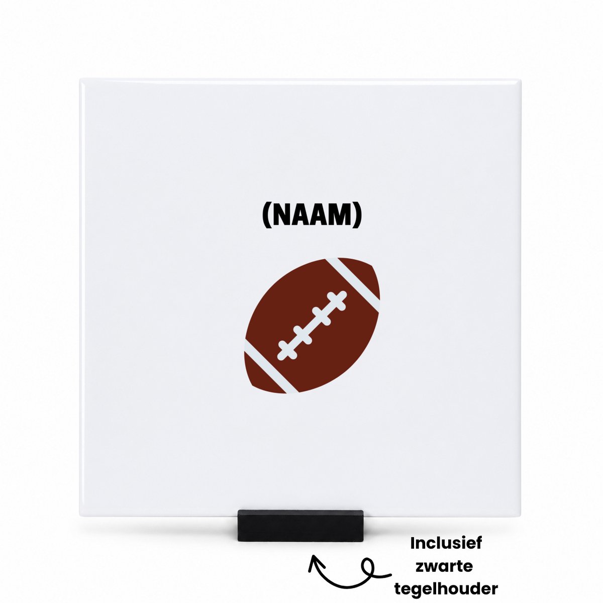 Hacebo american football met je eigen naam tegeltje met tegelhouder - sport liefhebbers - tegeltjes met tekst - NFL - verjaardag - verjaardagscadeau - mensen die houden van american football - cadeau - kado - geschenk - spreuktegels - 15x15 CM Wit