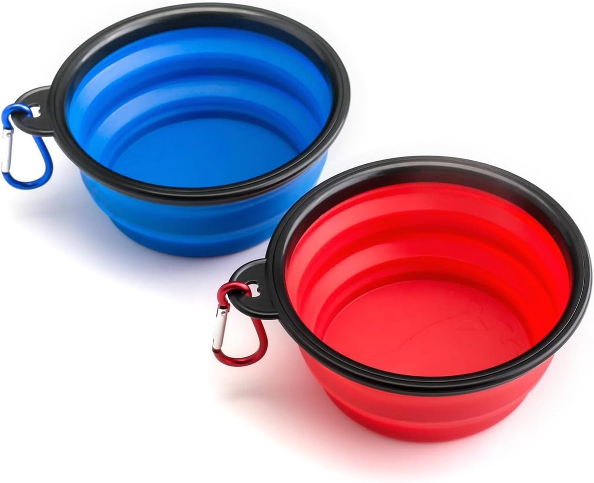 SnelShoppen - Vouwbare Hondenkom Set van 2, Silicone Reis- en Drinkbakken voor Honden en Katten, Ideaal voor Kamperen en Outdoor, Compact en Ruimtebes