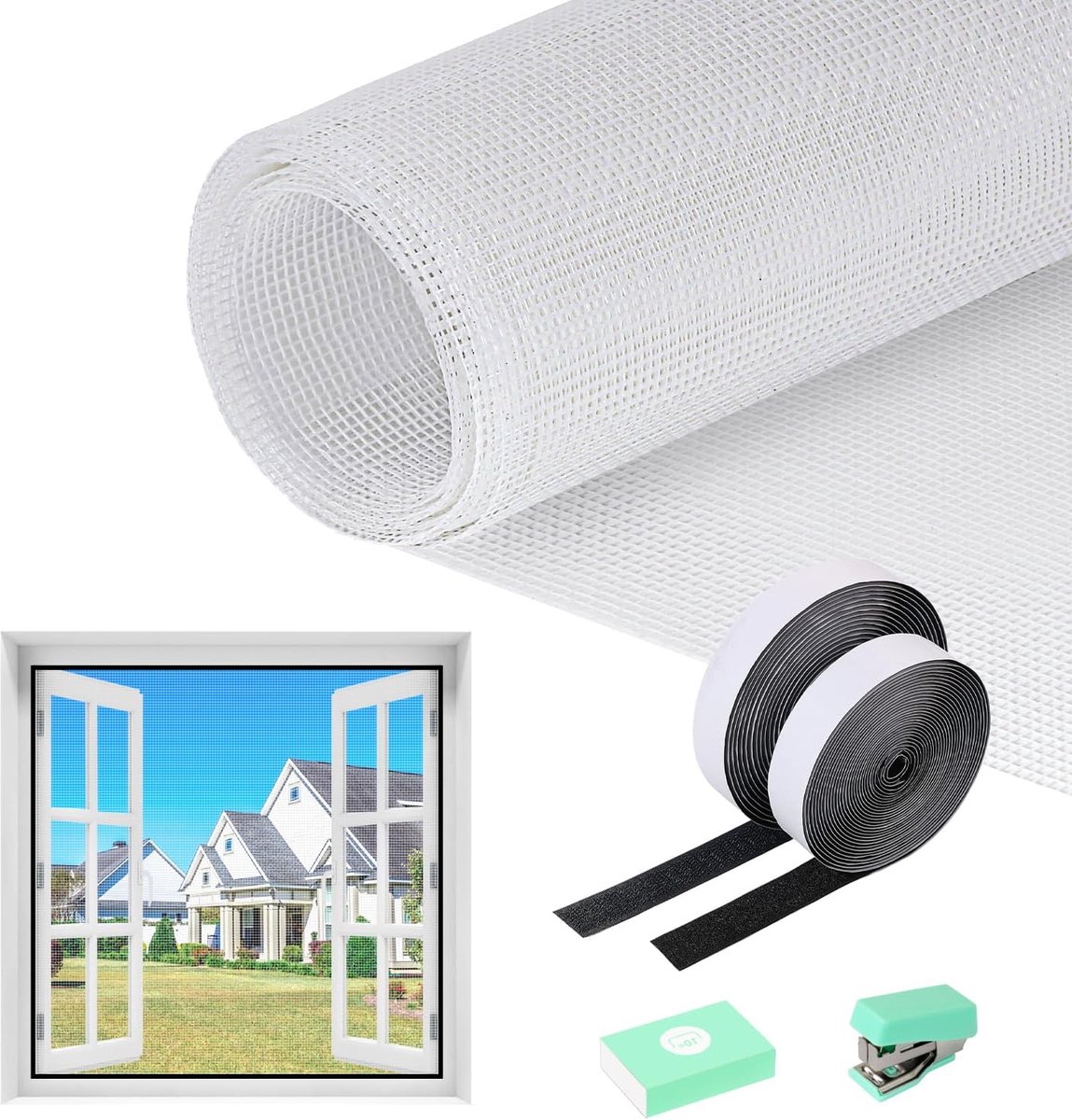 SnelShoppen - Vliegenraam voor Vensters, Glasvezel, Verkocht per Meter, 120 x 250 cm, Insecten Gaas, Snijbaar, Katbescherming voor Raam, Geen Boren, V