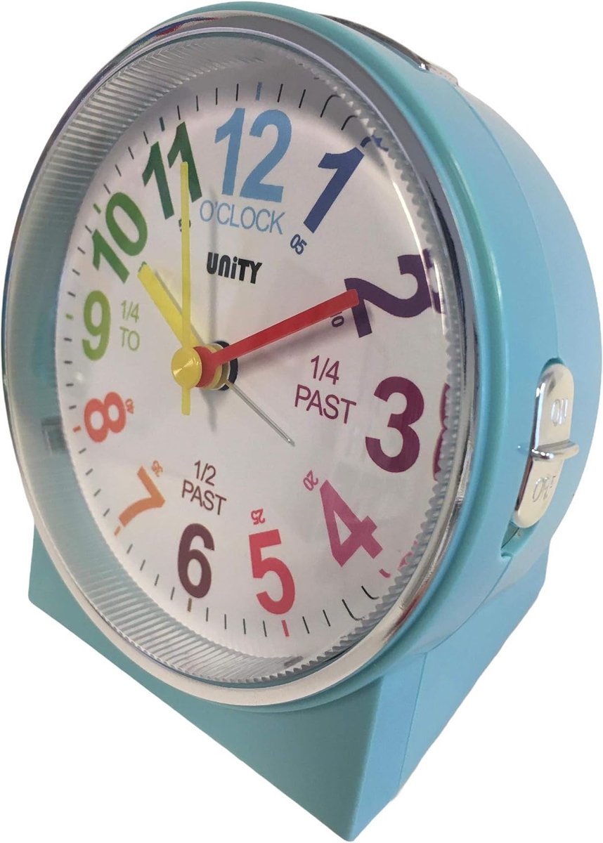 SnelShoppen - Kinderen Squeaky Alarmklok in Baby Blauw met Nachtlampje, 10.5 x 10.5 x 6.5 cm, Snoozefunctie, Crescendo Geluid, Ideaal voor Kinderen, S