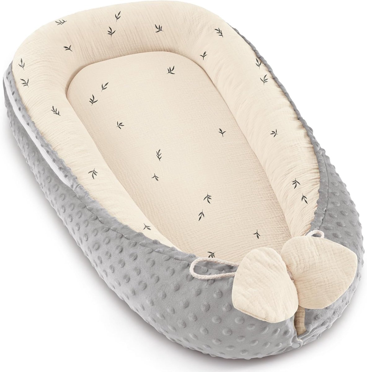 SnelShoppen - Bearmoss Baby Nest Cuddly Nest Newborn Multifunctioneel Cot Nest Grijs - Zacht en Ademend 100% Muslin Katoen en Wol voor Pasgeborenen