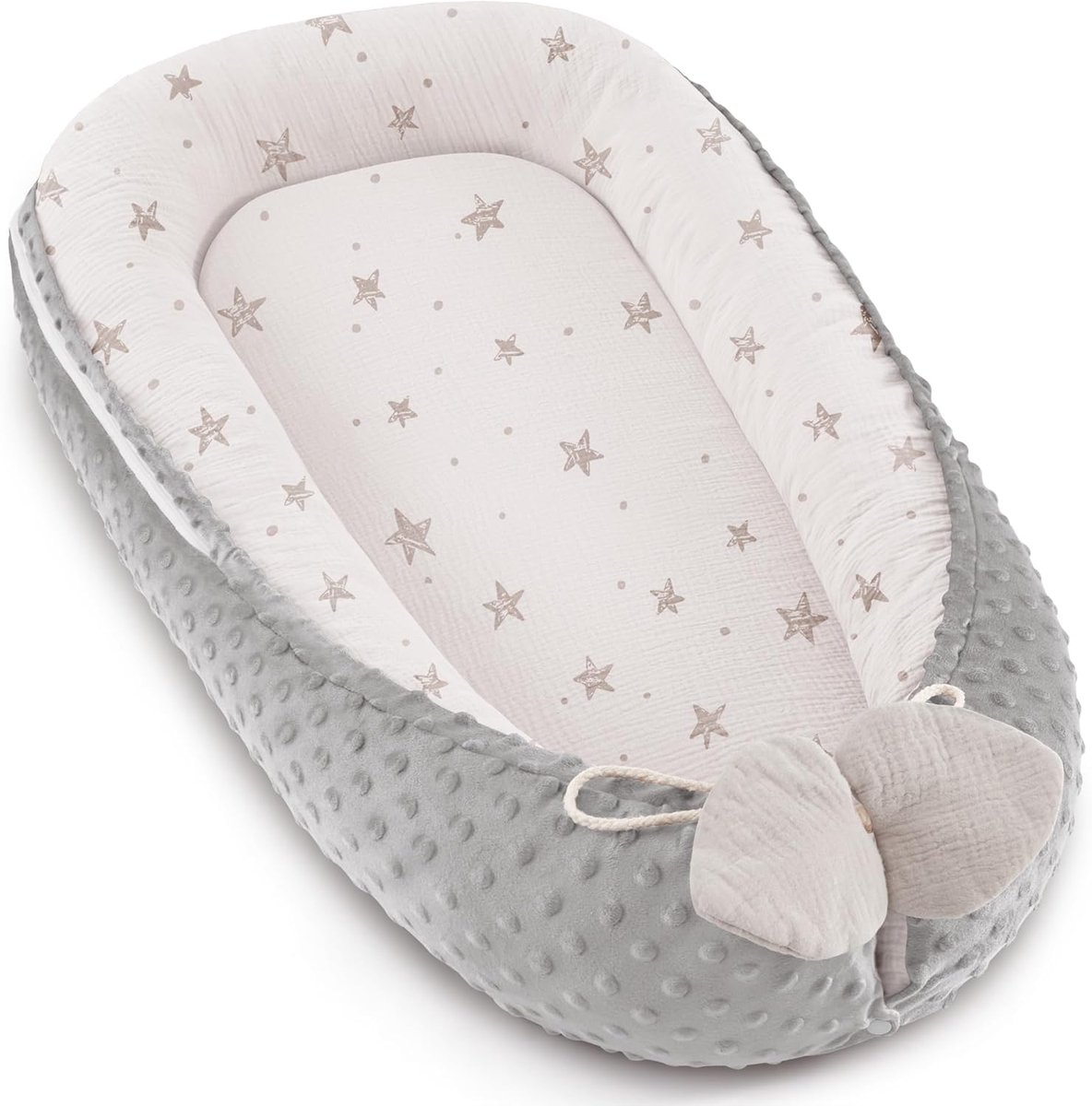 SnelShoppen - Baby Nest Cuddly Nest voor Baby's en Peuters - 100% Katoen Waffle Nest - Lichtgrijs Pentagram - Multifunctioneel Reisbed voor Kinderen