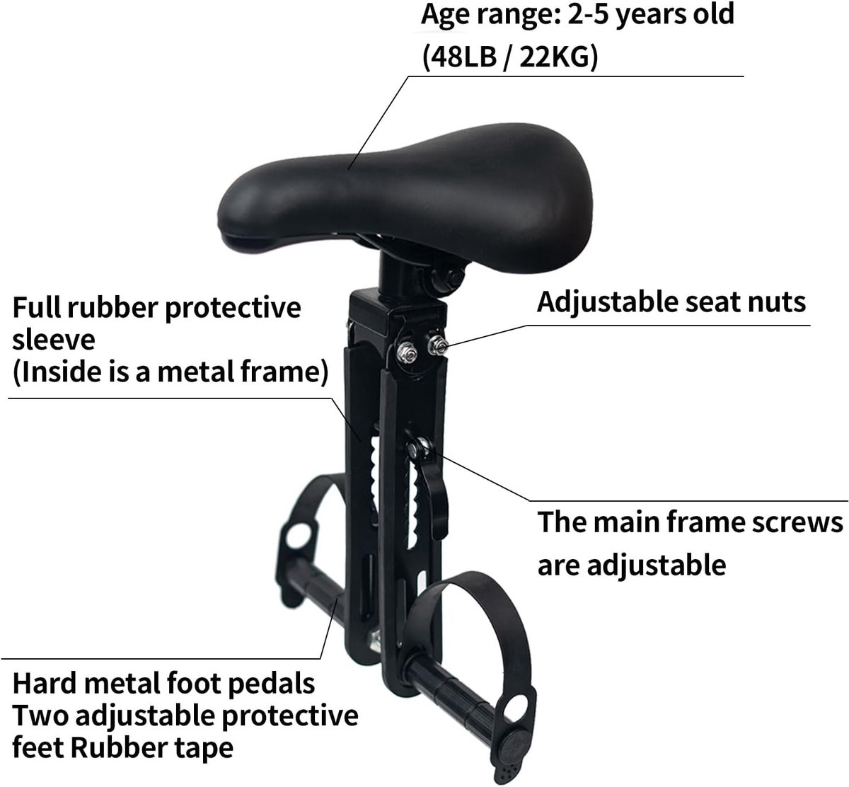 SnelShoppen - Voorzijde Fietszadel voor Mountainbike, Aluminium Legering, Comfortabel en Veilig, Geschikt voor Kinderen en Volwassenen, Voor de Fietst
