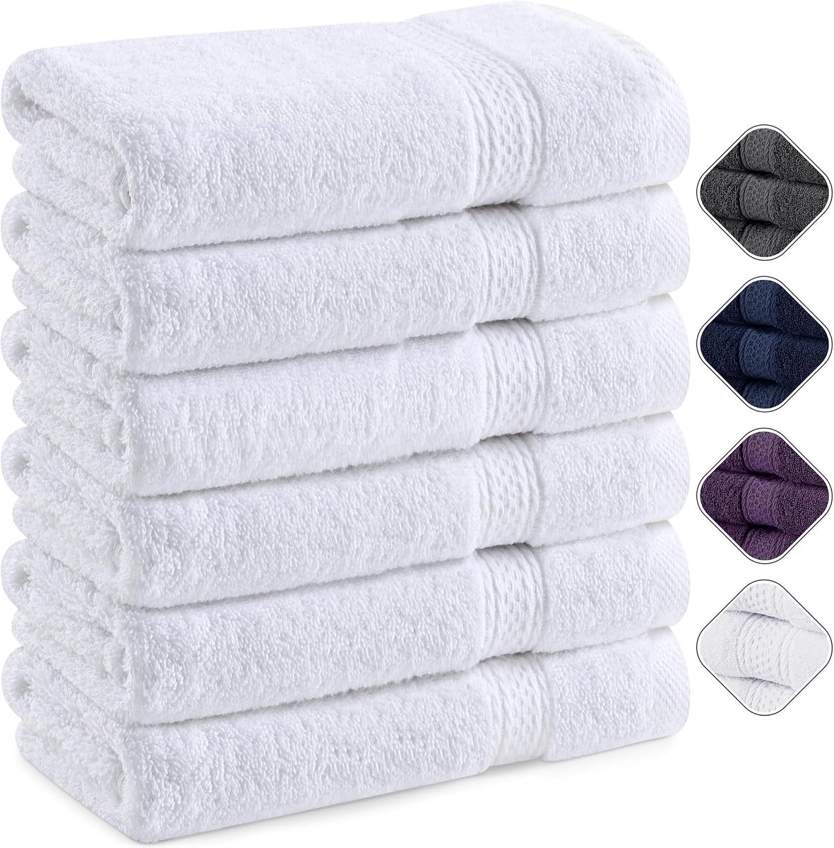 SnelShoppen - Set van 6 Handdoeken 50x100cm - Zachte en Absorberende Witte Terry Handdoeken met Hangoog voor Zwembad, Gym, Keuken en Badkamer