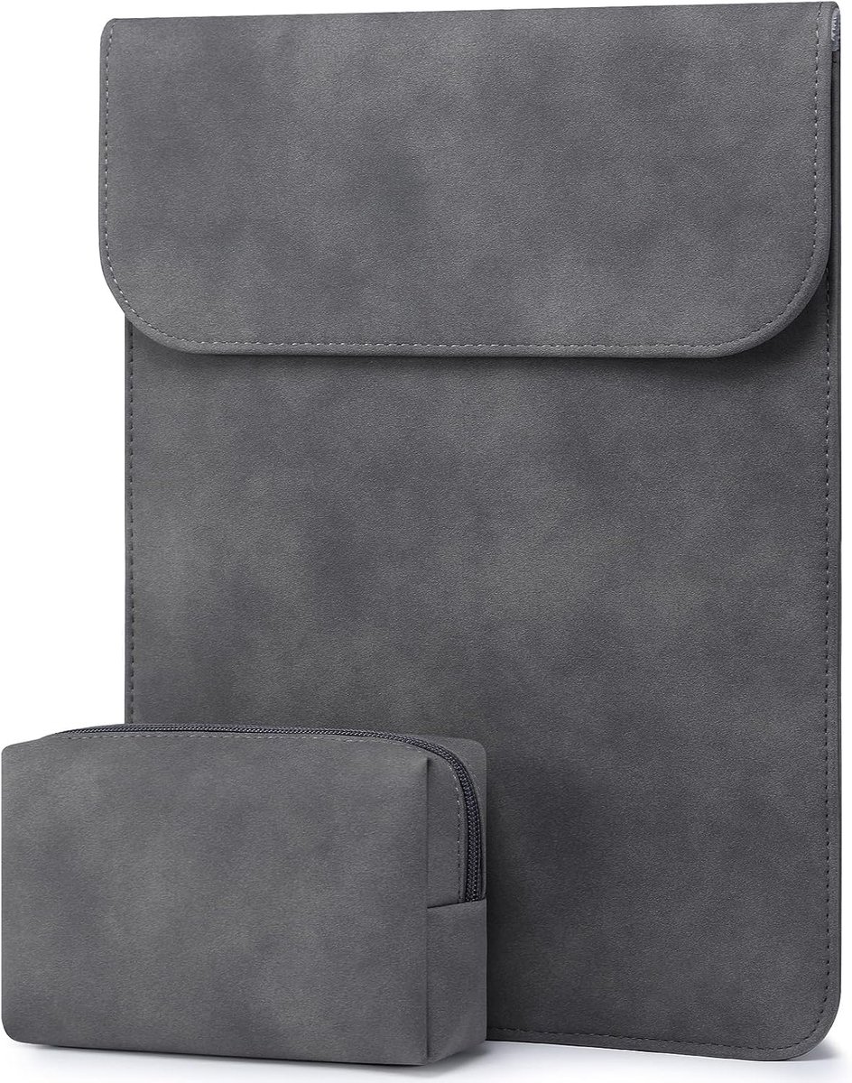 SnelShoppen - Laptop Sleeve 13.3-14 Inch voor MacBook Pro/Air, Faux Leer, Ruimtegrijs, Perfecte Bescherming, Geschikt voor Surface Laptop en HP Envy