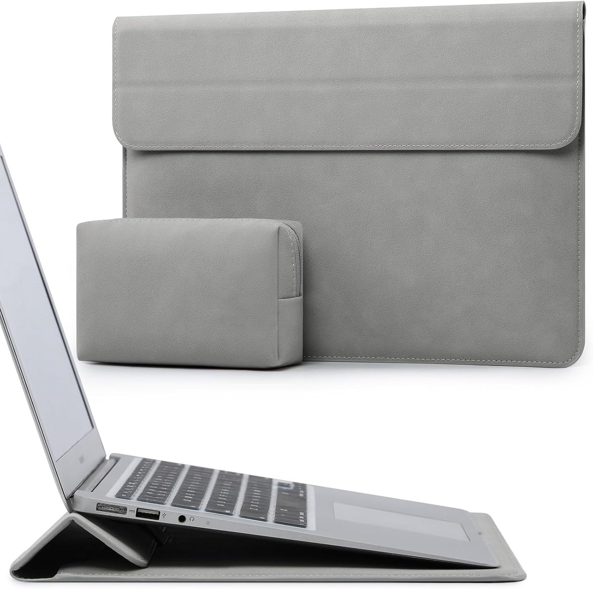 SnelShoppen - Laptop Sleeve Bag 13.3-14 Inch met Standfunctie, Lichtgrijs, Geschikt voor MacBook Pro/Air, Surface Laptop en HP Spectre X360 - Bescherm