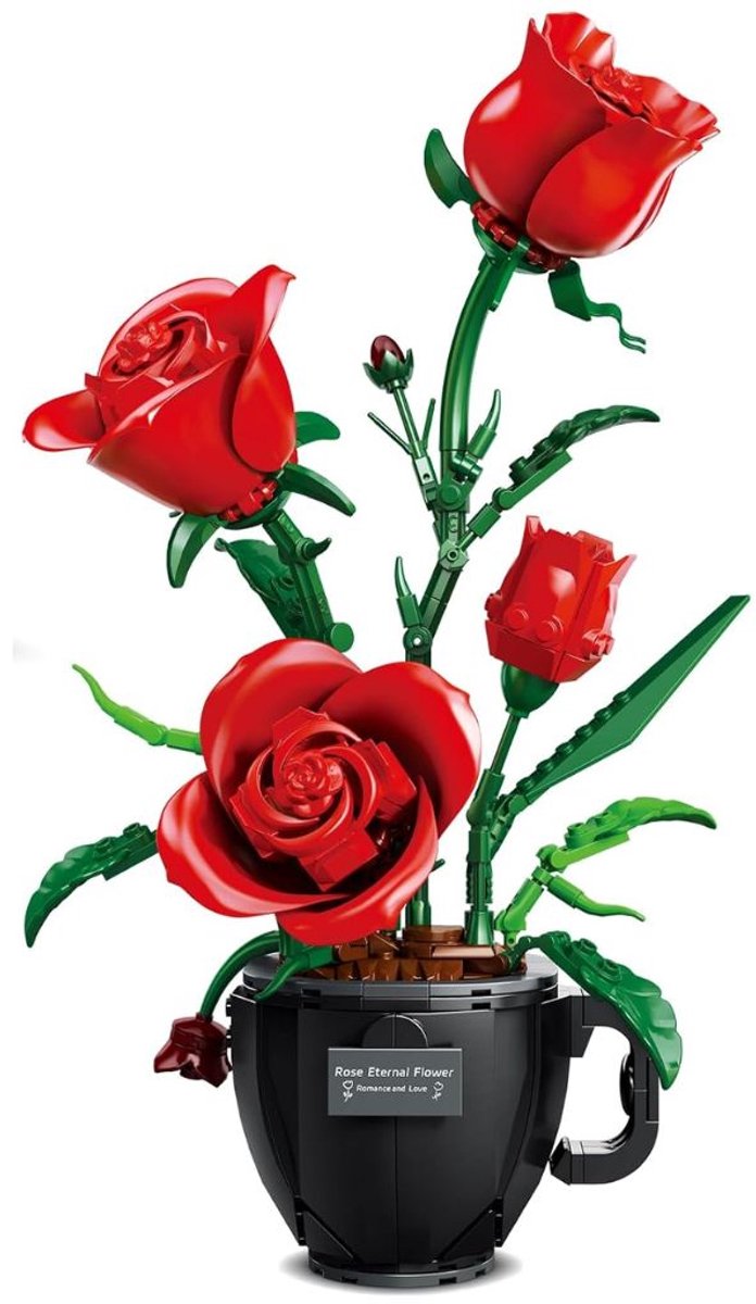 Zhe Gao 3036 Rode Rozen in pot bouwset | Botanical Flowers Collection | Classic Creator STEM speelgoed bouwpakket | Modelbouw voor volwassenen en kinderen | Decoratie kunstbloemen | Niet geschikt voor lego | Bouwdoos met 450 bouwstenen