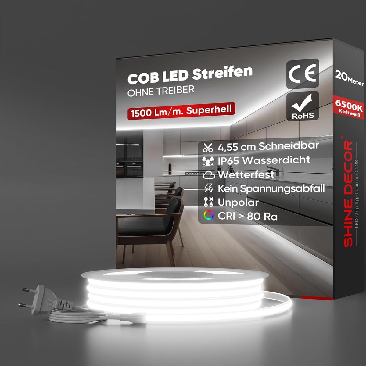 SnelShoppen - LED Strip 20m IP65 Waterdicht SMD2025 286 LEDs/m Ultra Helder Koud Wit voor Tuin, Keuken, Thuis Decoratie