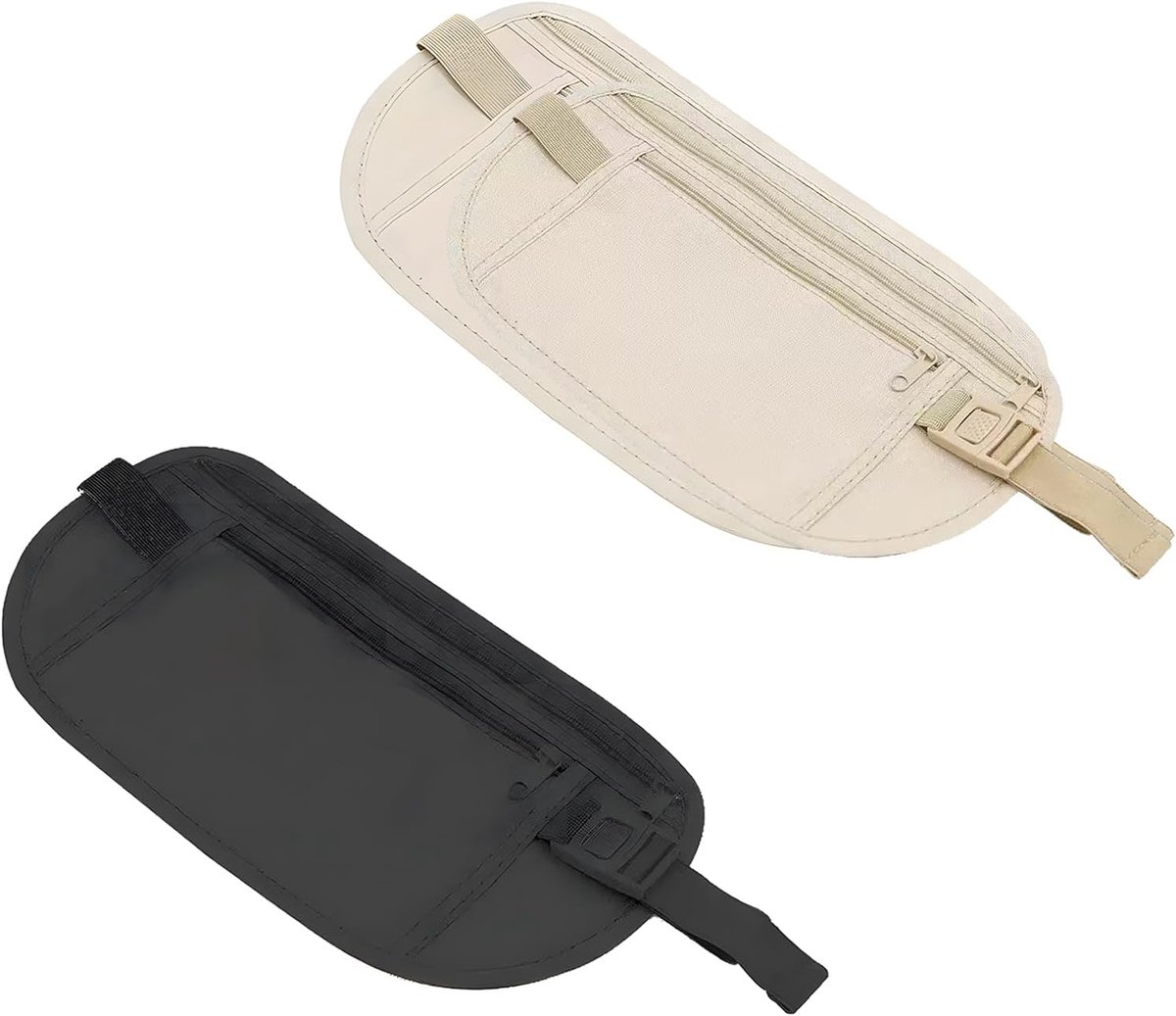 SnelShoppen - 2 Pcs RFID Blocking Geldriem - Dunne Verborgen Geldbuiktas - Verstelbare Gesp - Reis Waist Bag - Anti-Diefstal Bescherming voor Paspoort