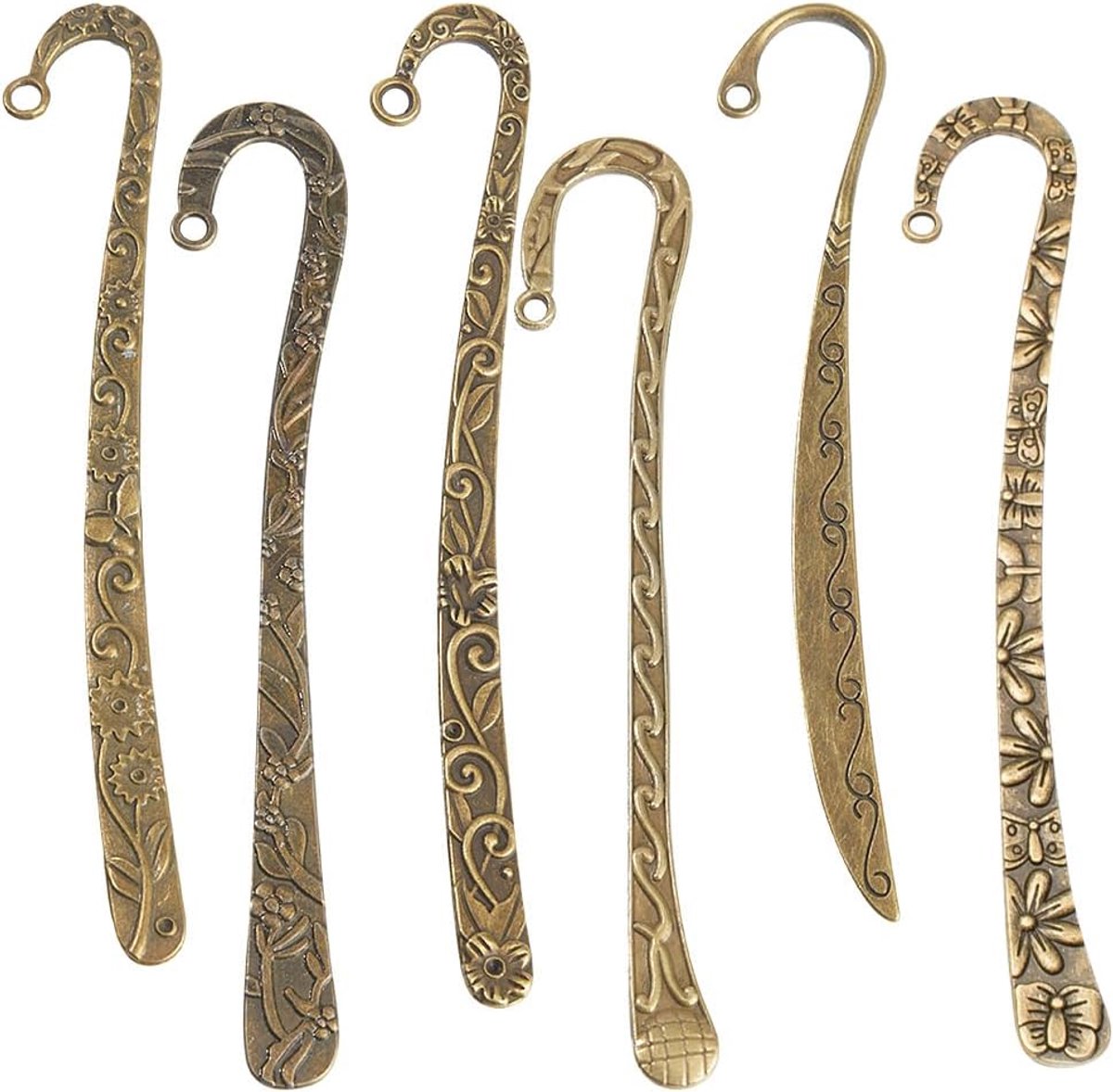 SnelShoppen - 12 Stuks Haak Boekmarkeringen Antiek Brons Vintage Metalen Boekenleggers Dubbelzijdig Voor Beads, Bloem Gegraveerd, Perfect Voor Boekenl