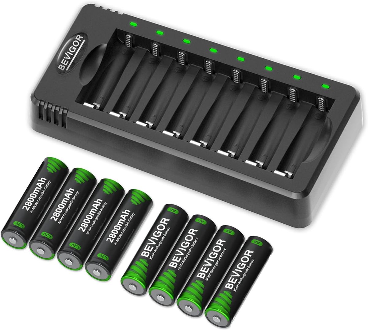 SnelShoppen - 8 AA NiMH Oplaadbare Batterijen met 8-Locks Snellader, Slimme Technologie, Veilig en Efficiënt Voor Camera's, Speelgoed, Tuinverlichting