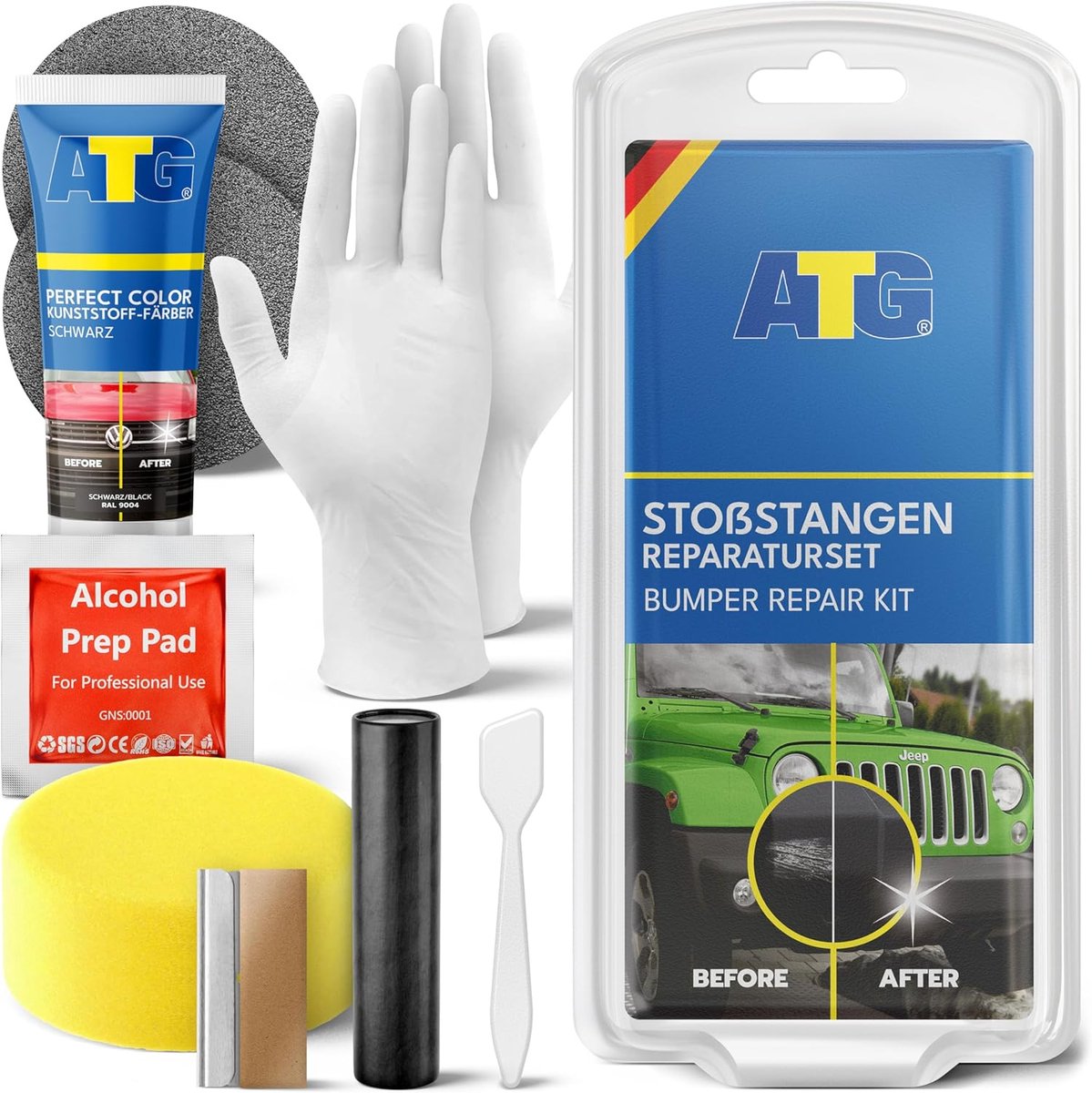 SnelShoppen - ATG Plastic Repair Kit - Complete Set voor Herstellen van Bumper Scheuren en Krassen - Zwarte Reparatiemassa voor Plastieken Auto Onderd