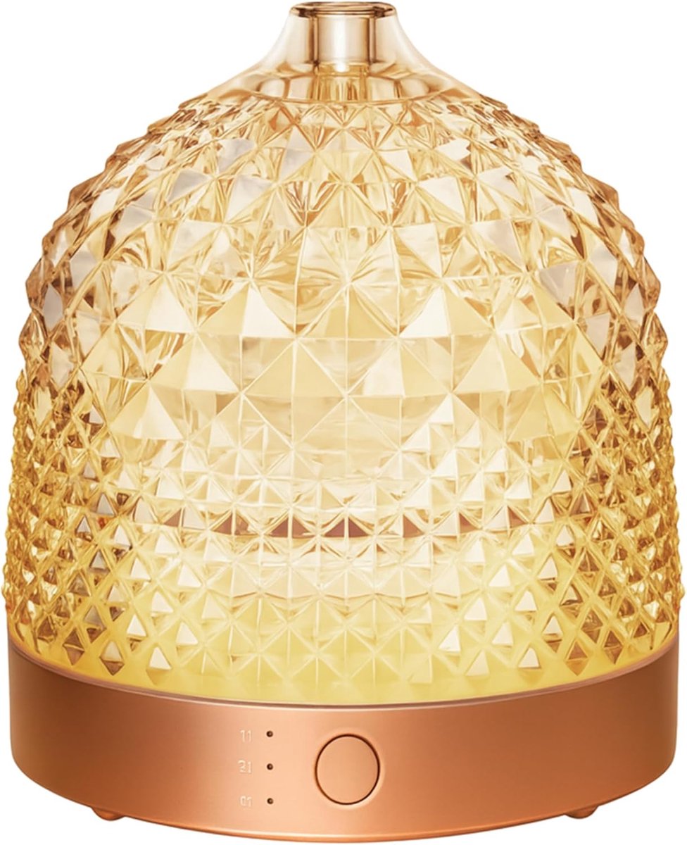 SnelShoppen - Essential Oil Diffuser & Humidifier 200 ml Glazen Container, Elegante Aromatherapie met LED Verlichting, 10 Uur Verfrissende Mist (Goud