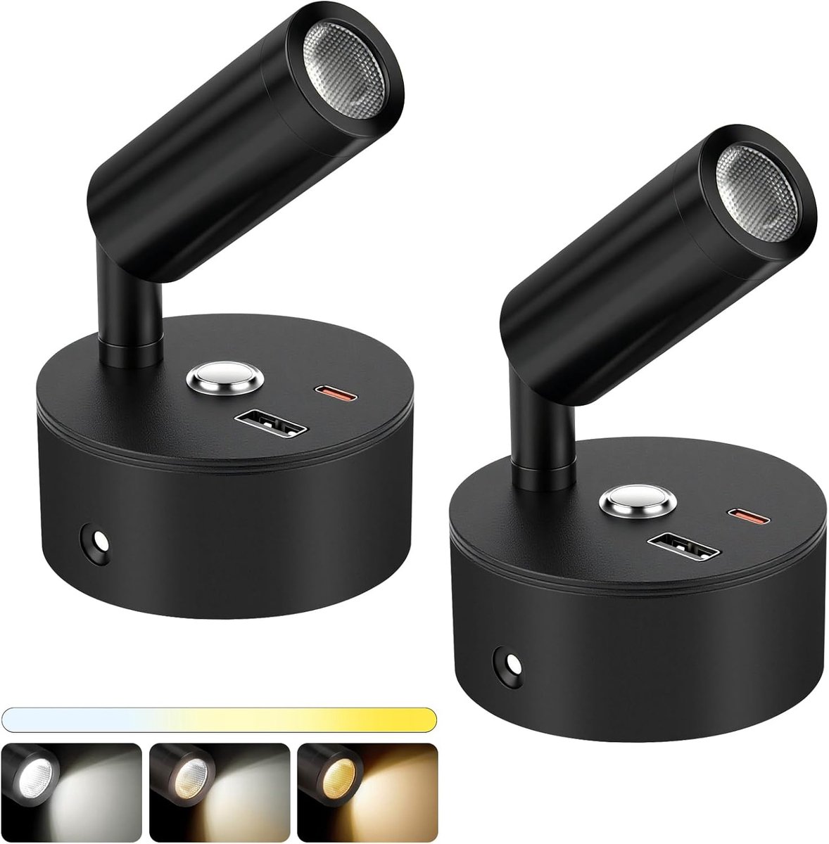 SnelShoppen - Dimbare Bedlamp LED Lezen - 2 Stuks 12V Wandlamp met USB & Type-C Poorten - Campinglamp Motorhome Caravan Boot - 3 Kleurtemperaturen