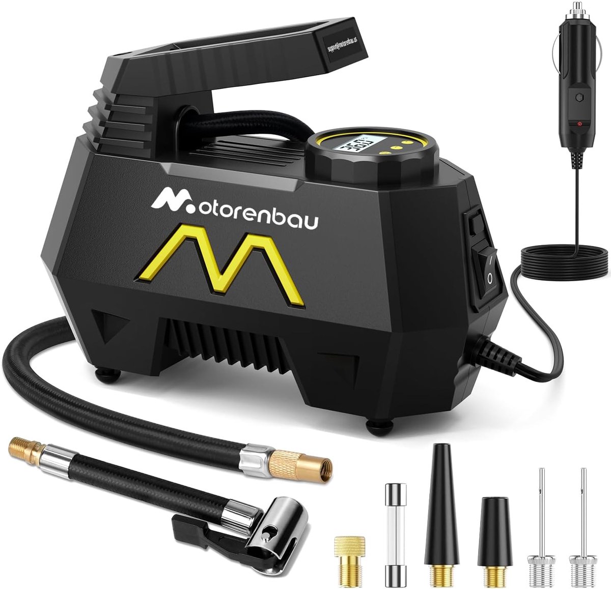 SnelShoppen - Elektrische Auto Luchtpomp, Draagbare Compressorpomp 150 PSI, 12V DC Bandenpomp met Digitale Drukmeter en LED Licht voor Auto, Motor en