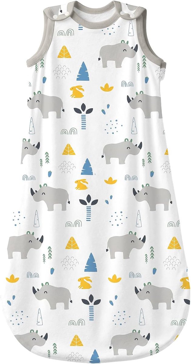 SnelShoppen - Baby Slaapzak Zomer en Lente, Draagbare Dekens met Dierenprint, 1.0 Tog voor Baby's, Maat S (0-6 Maanden), Zonder Mouwen, Rhinoceros, Co