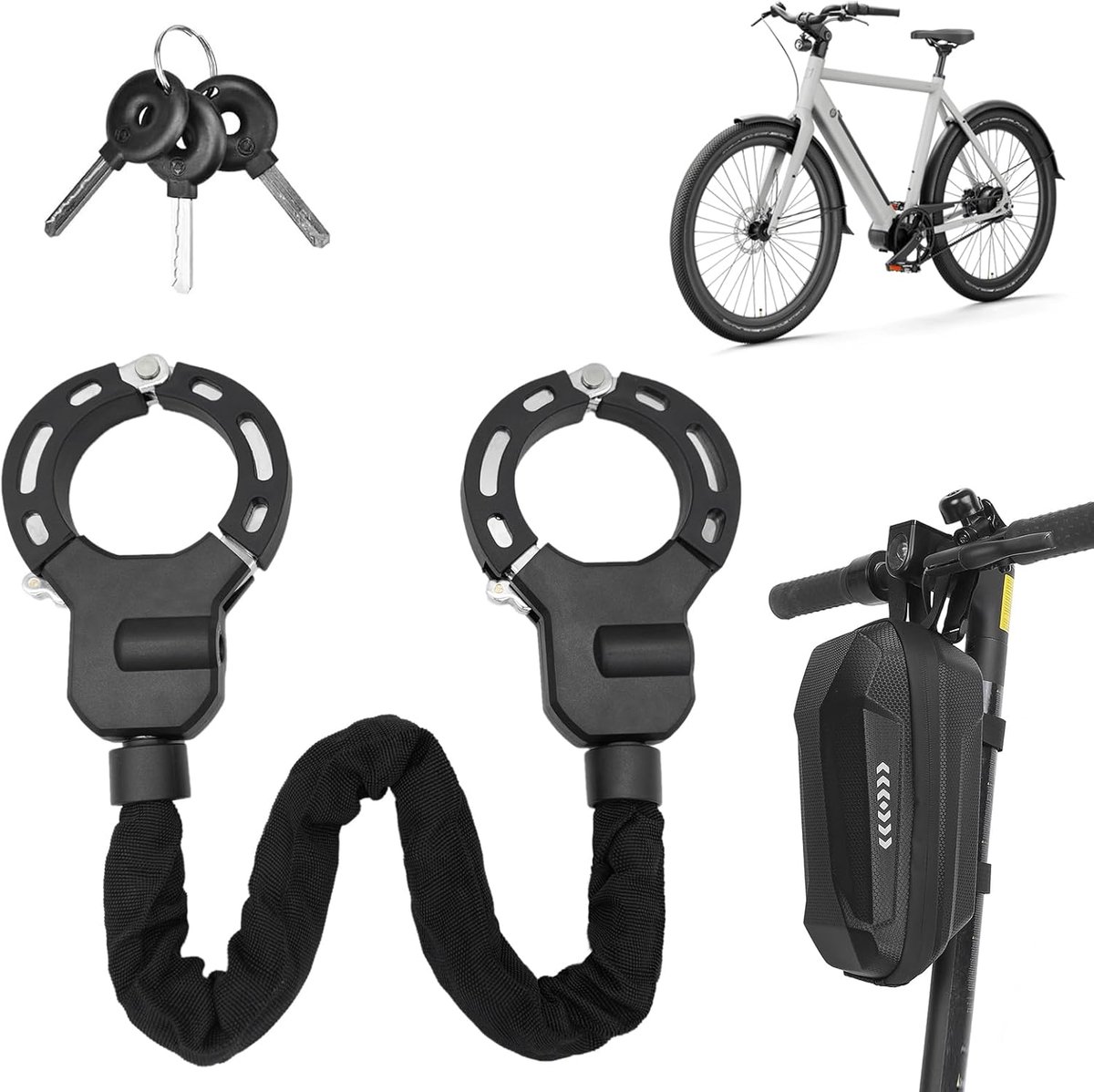 SnelShoppen - Padlock voor Elektrische Scooters, Fietsslot, Diefstalbeveiliging voor Scooter met 3 Sleutels en Waterdichte Tas, Hoge Veiligheid, Anti-