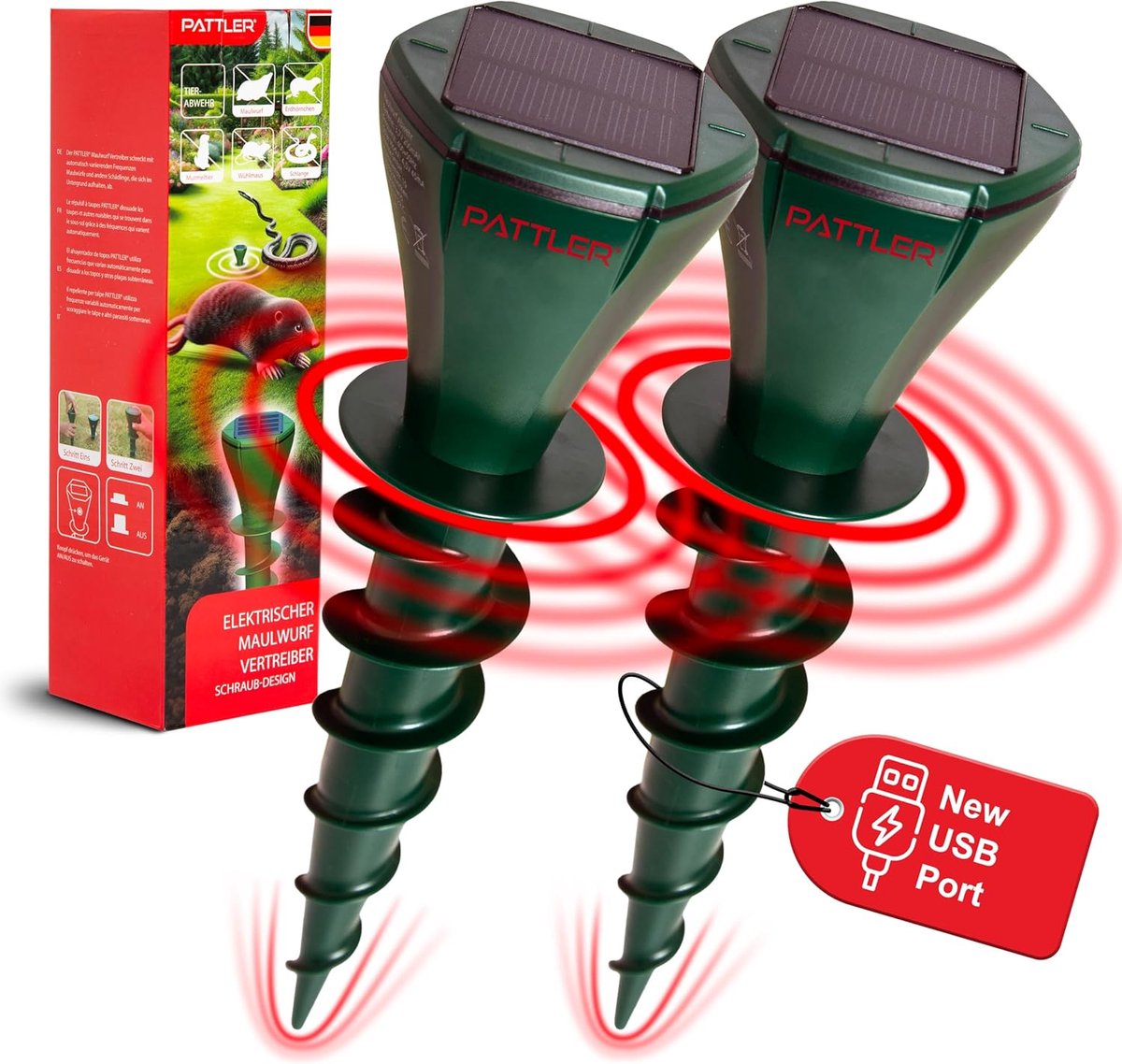 SnelShoppen - Solar Mole Repeller USB Oplaadbaar | Schroefvormig Ontwerp | 740 m² Bereik | Effectieve Tuinverjager voor Mollen en Vole