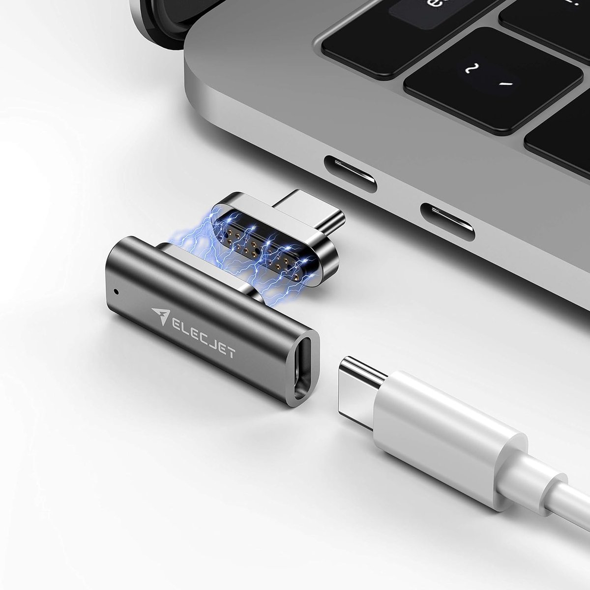 Thijox - MagJet S, 20-pins magnetische USB-C adapter, 100W snel opladen, 10 Gb/s gegevensoverdracht, 4K video 60Hz, zilver+grijs voor MacBook Pro en a