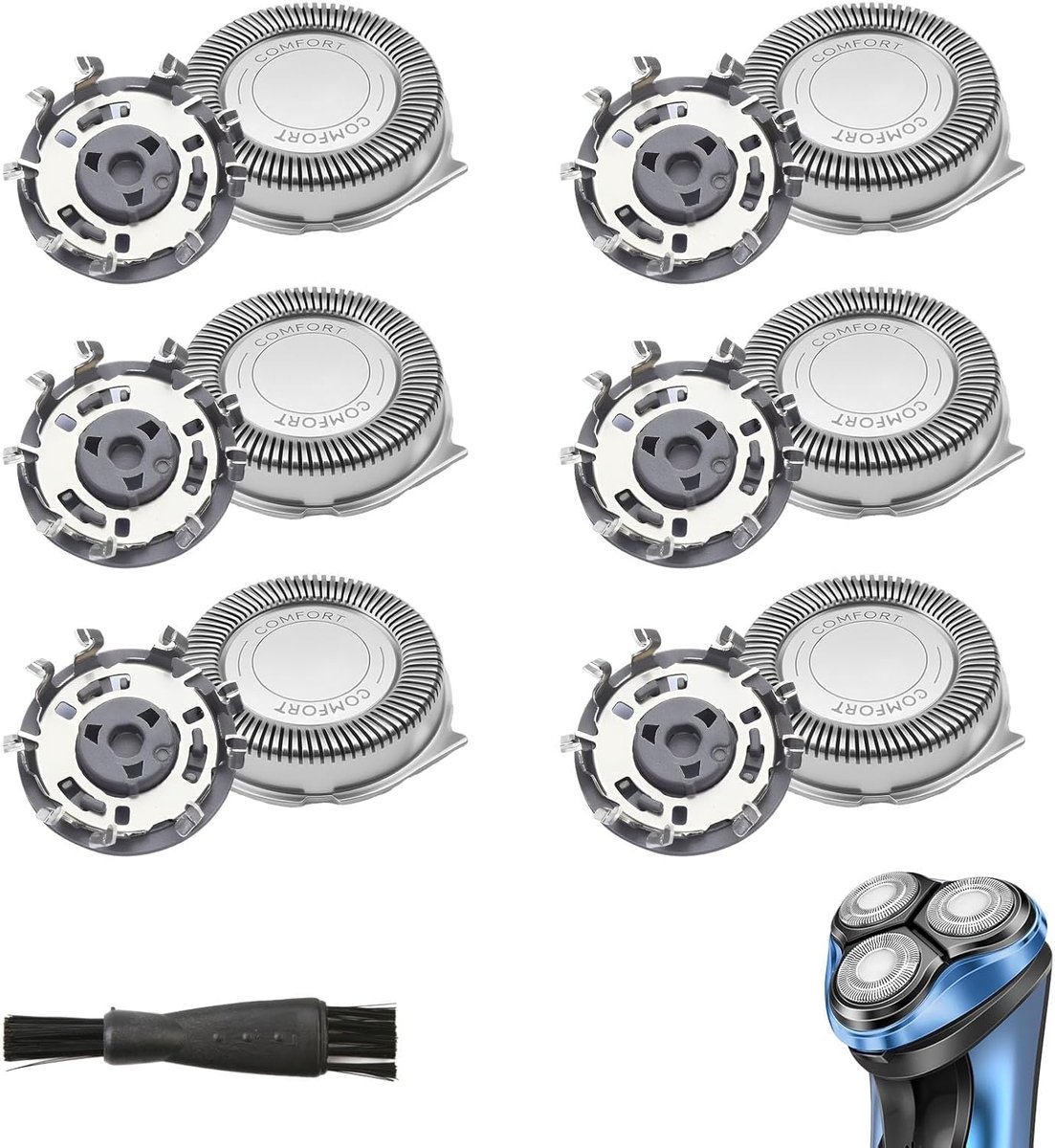 SnelShoppen - 6 Stuks Vervangende Scheerkoppen Compatibel met Philips AquaTouch en Serie 3000 5000, Inclusief Reinigingsborstel, Accessoires voor Here