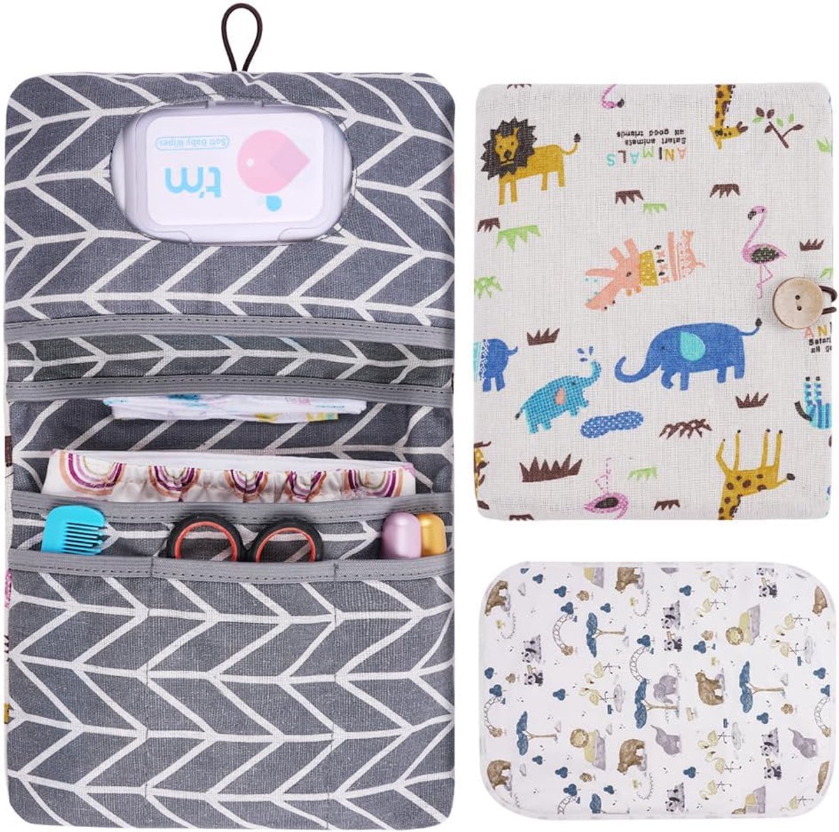 SnelShoppen - 2-in-1 Luiertas Organizer en Cosmetische Tas Set van 2 met Aankleedkussen, Draagbare en Herbruikbare Tas voor Reizende Ouders, Ideaal vo