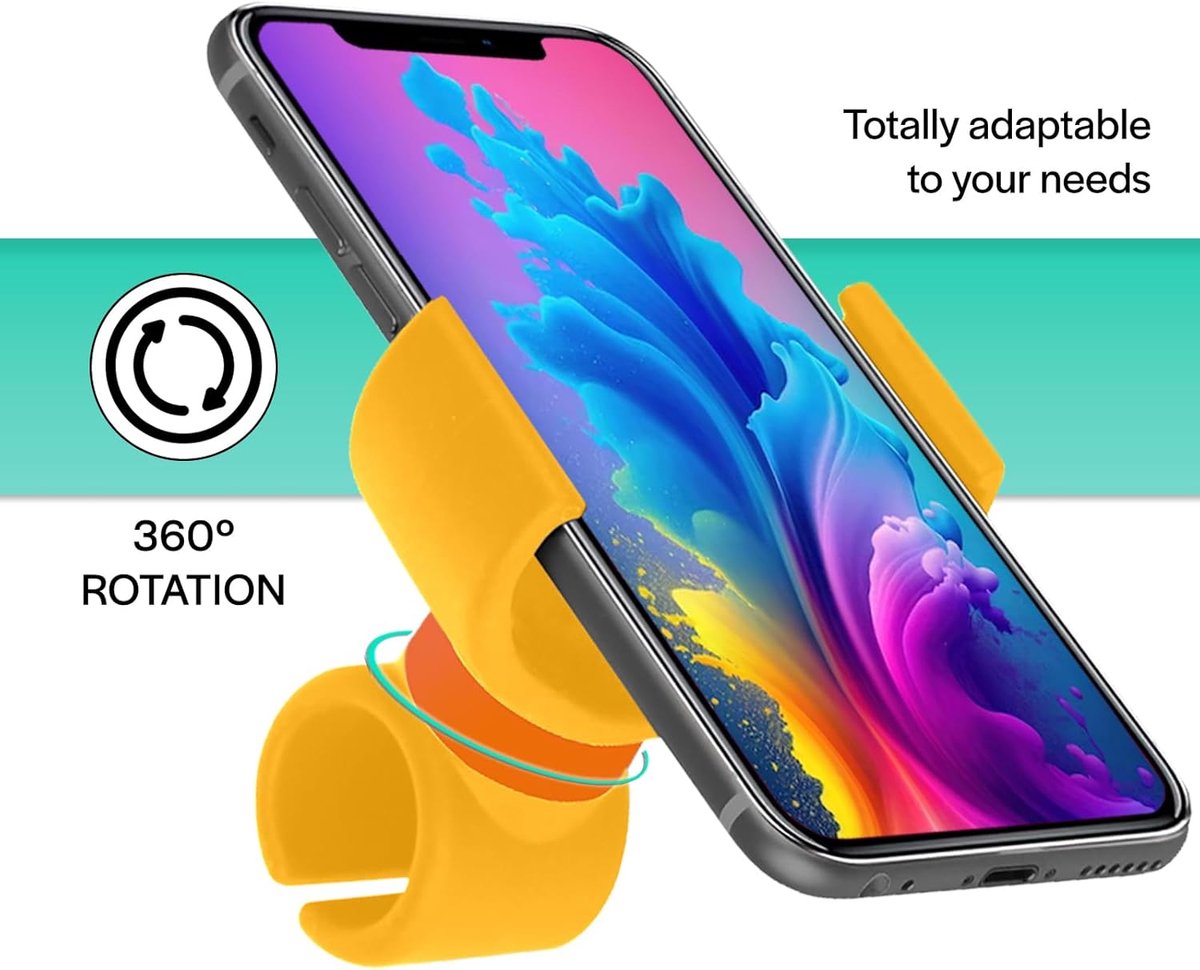 Thijox - Mobiele Telefoonhouder voor Fiets en Hometrainer - Compatibel met Smartphones tot 7,5 Inch - Veilig en Stabiliteit - 360° Rotatie - Geel