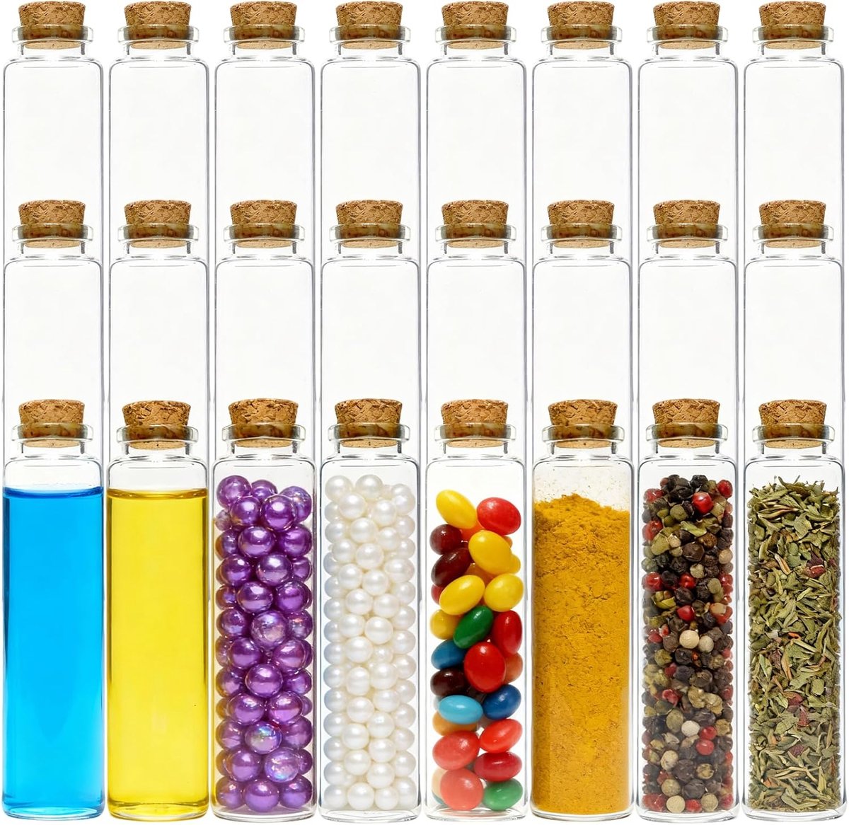 SnelShoppen - 24 Stuks Mini Glasflessen 20ml met Kurk - Reageerbuisjes voor DIY, Decoratie, Geschenken en Bruiloften - Glazen Kruidenpotjes voor Feest