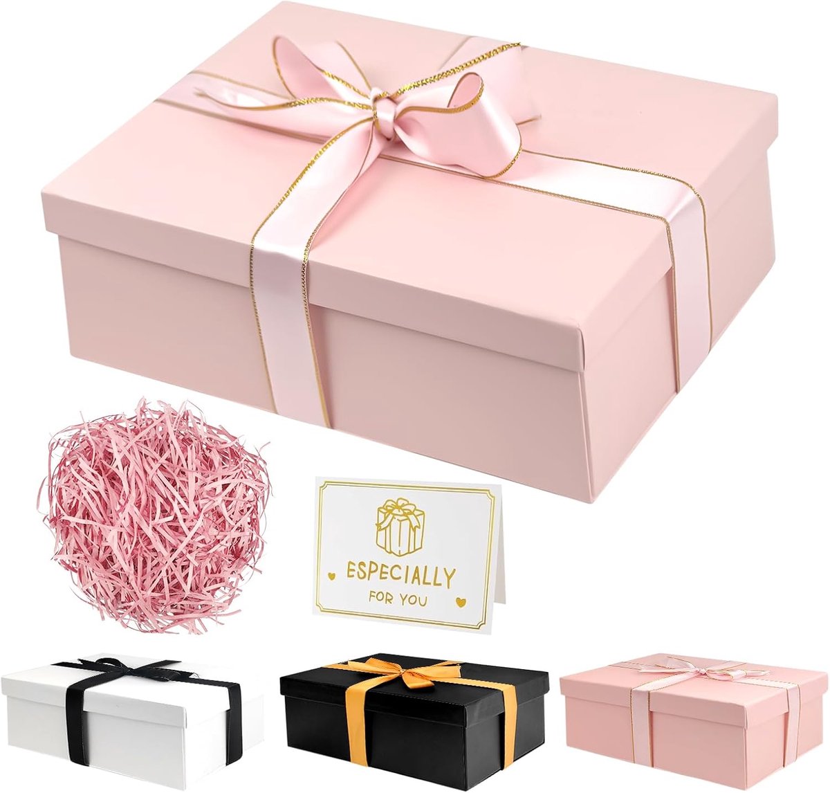 SnelShoppen - Luxe Geschenkdoos met Deksel 25x18x8,5 cm Roze - Premium Cadeauverpakking met Strikken voor Bruiloft, Moederdag, Verjaardag, Kerstmis, V