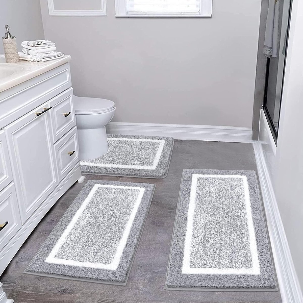 SnelShoppen - 3-delige Badkamer Tapijten Set - U-vormige Contour Toiletmat - Absorberende Microvezel Pluche Badmatten - Antislip Shaggy Badtapijten -