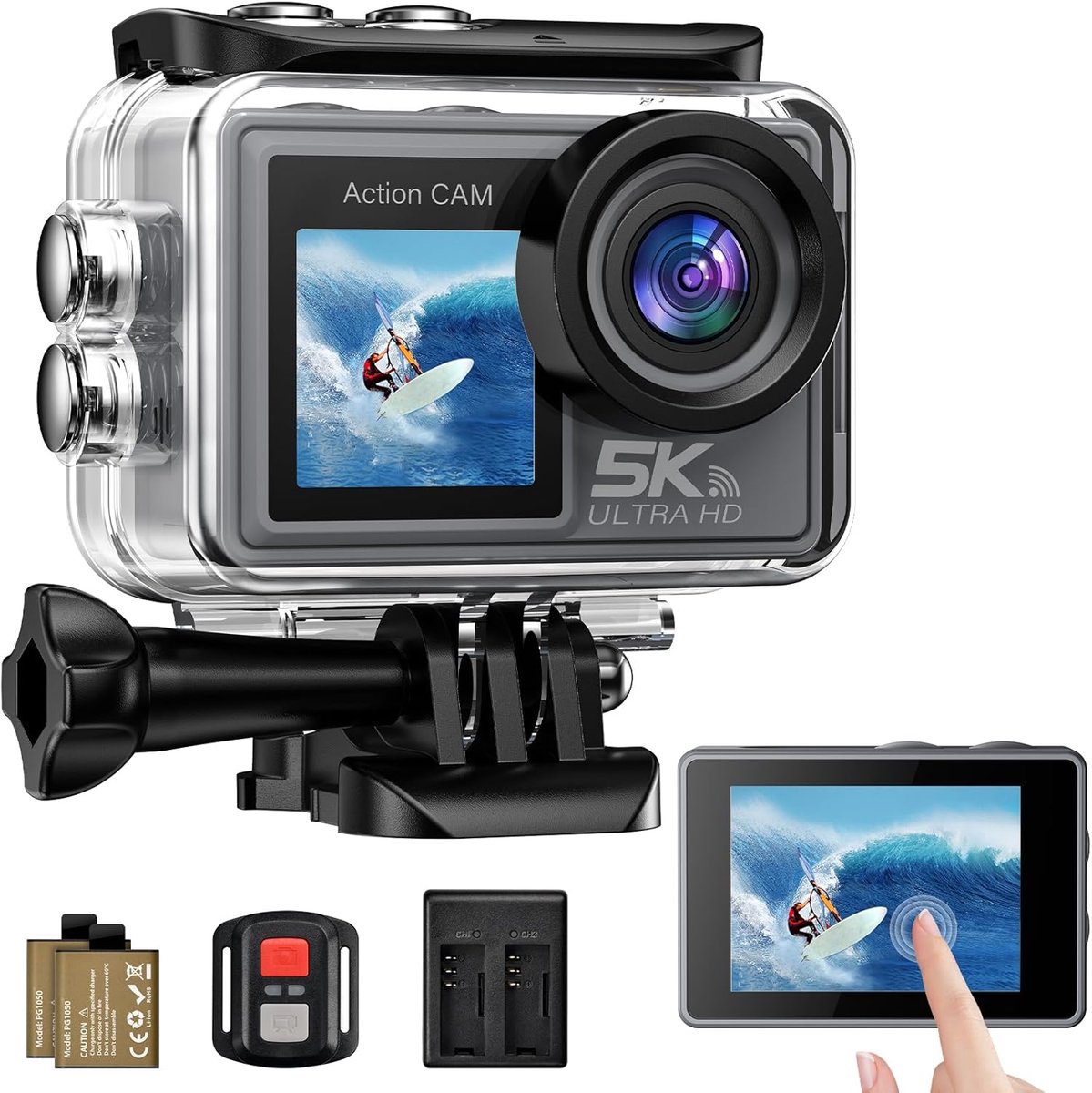 SnelShoppen - Actiecamera 5K/4K, 50MP Waterdicht tot 30M, EIS Stabilisatie, 170° Ultragroothoeklens, Inclusief 64GB SD-kaart voor Fietsen, Snorkelen,