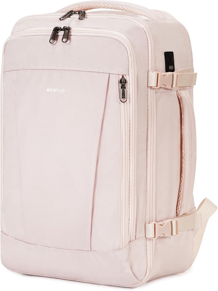 Thijox - ECOHUB Ryanair Handbagage Tas 40x20x25 cm, Lichtgewicht Reisrugzak 20L, Waterdichte Onder Seat Bagage, 13 Zakken voor Heren en Dames, Beige