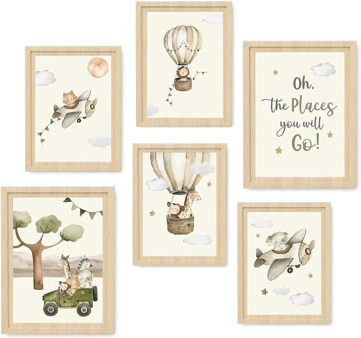 SnelShoppen - Set van 6 Posters voor Baby- en Kinderkamer Decoratie, Wanddecoratie met Bosdieren Thema, Perfect voor Jongens en Meisjes, Mat Papier, L