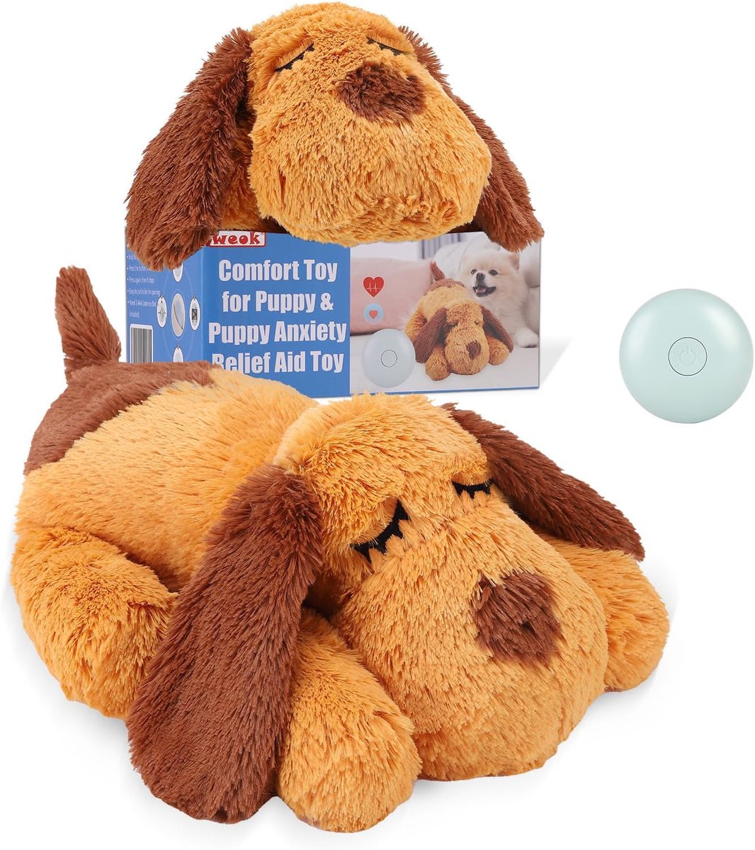 SnelShoppen – WEOK Puppy Heartbeat Speelgoed – Hond Hartslag Speelgoed voor Scheidingsangst Verlichting – Kalmerend Pluche Dier voor Puppy Stressvermi