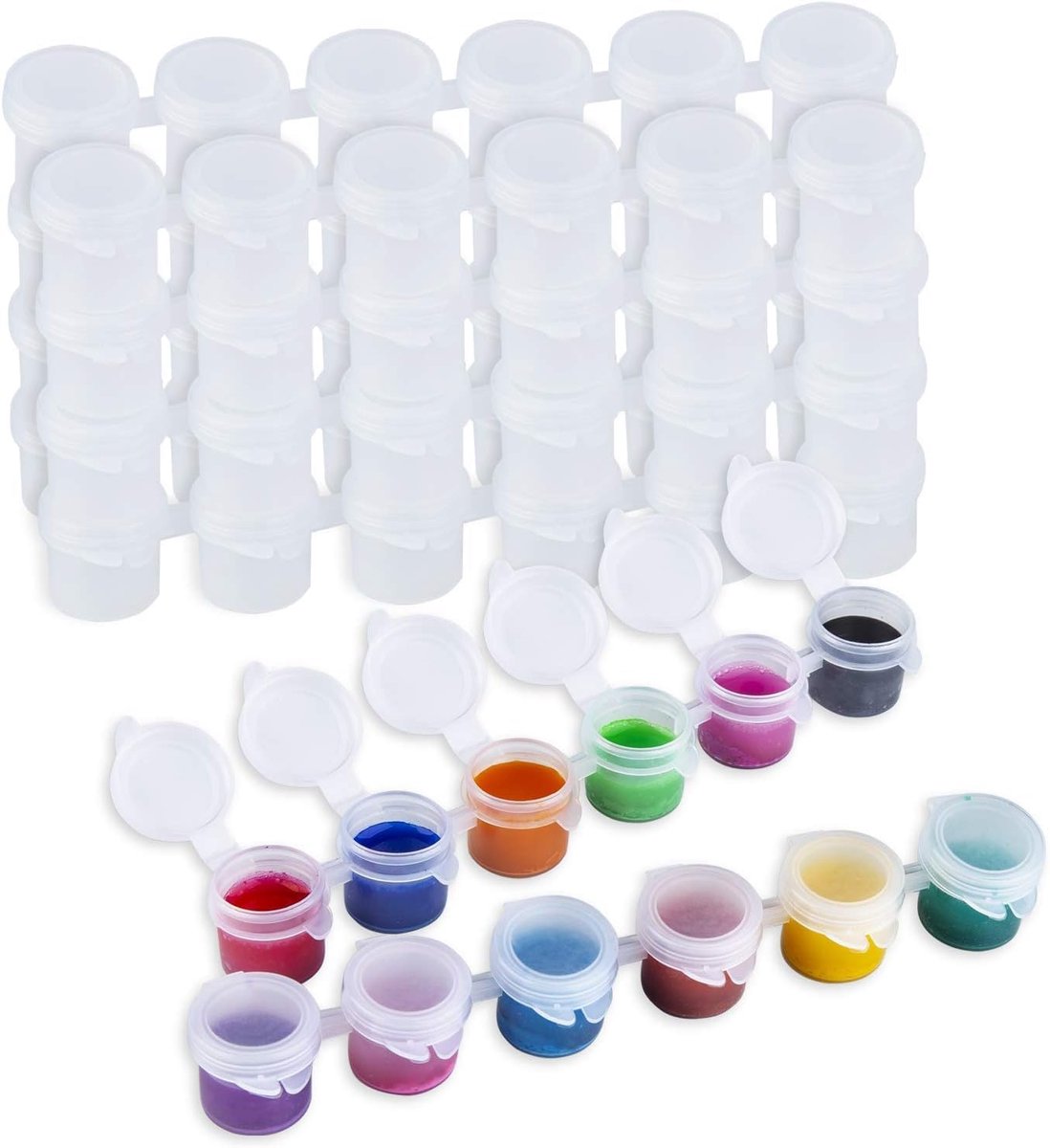 SnelShoppen - Lege Verf Strips, 10 Strips, 60 Potjes, 3 ml, Lege Mini Verf Potjes met Deksel, Plastic Container voor Organiseren van Verfprojecten