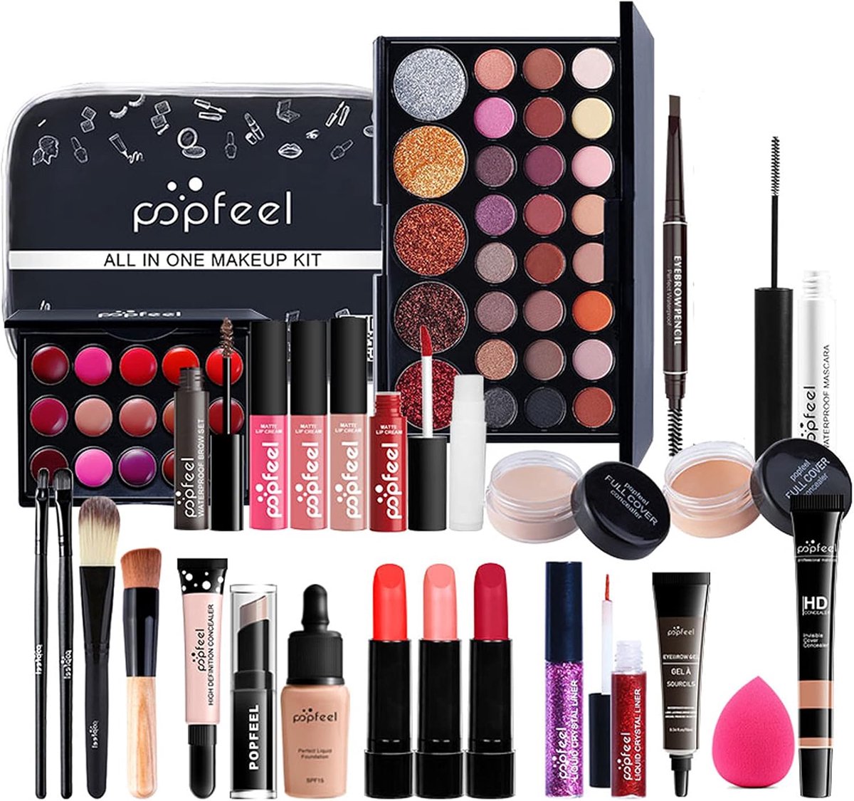 SnelShoppen - Professionele make-upset 27 stuks - Make-upset voor dames met oogschaduw, lipgloss, blush en opbergtas - Perfect als cadeau voor verjaar