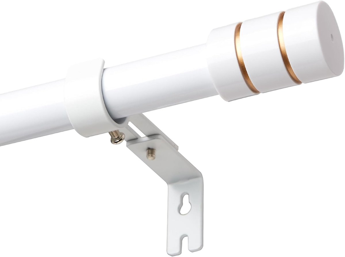 SnelShoppen - Wit Gordijnroede 25 mm met Verstelbare Dragers en Wit-Gouden Eindkappen, Verstelbare Lengte 66-183 cm, Ideaal voor Slaapkamerdecoratie