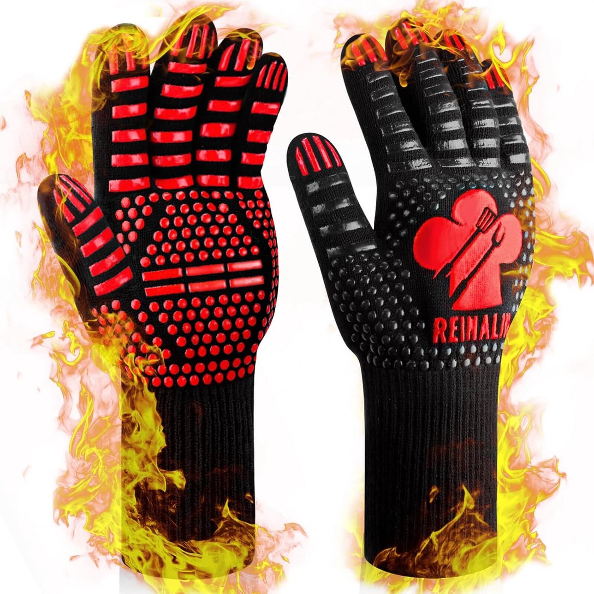 SnelShoppen - Reinalin BBQ-handschoenen - Hittebestendige Ovenhandschoenen - Vuurvaste Kookhandschoenen - Antislip BBQ Handschoenen tot 500°C - Maten